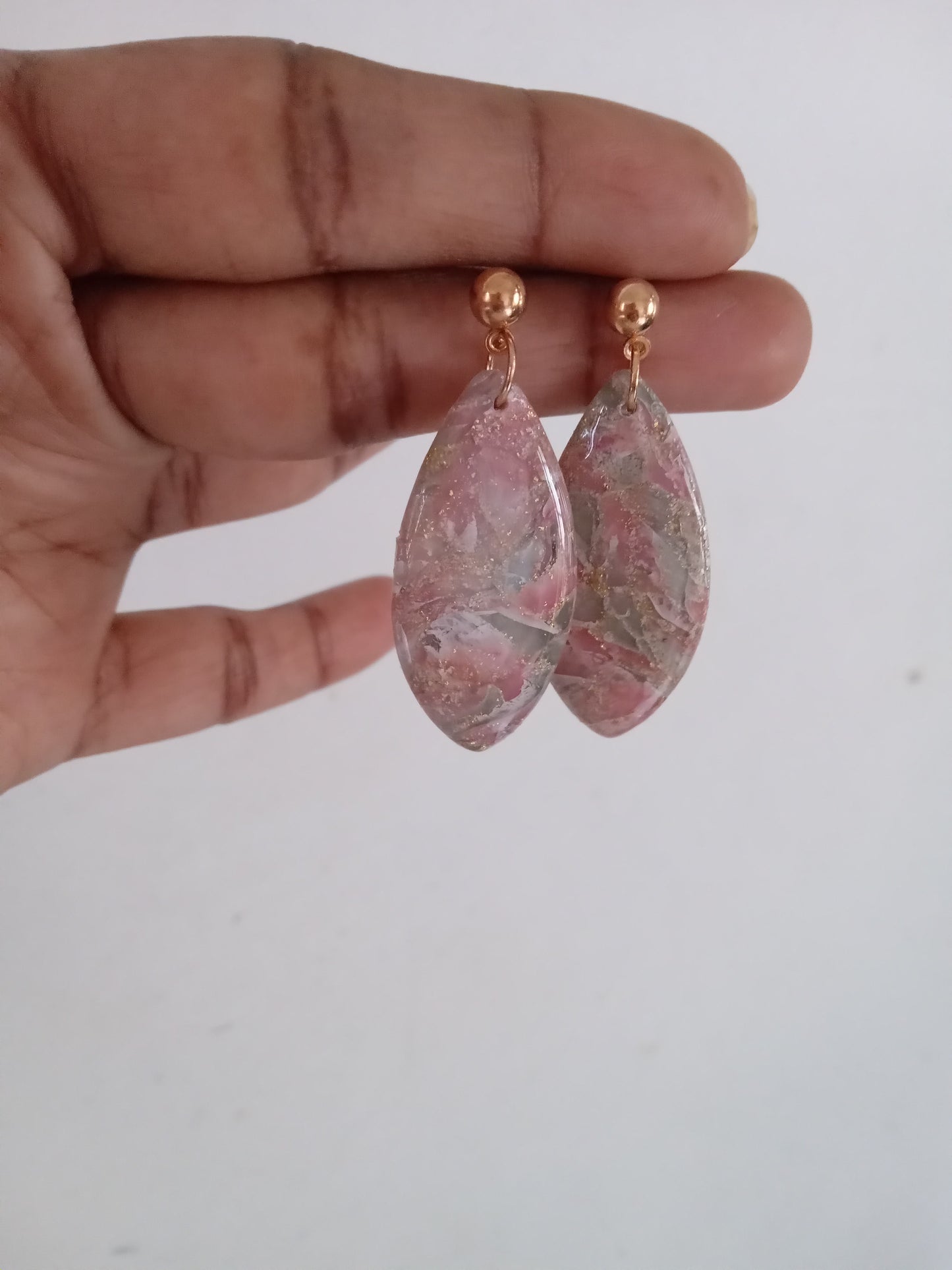 Handmade Translucent Polymer Clay Earrings | Pink & Green Marble Drop Earrings | Lightweight Statement Jewelry | Hypoallergenic Gift for Her