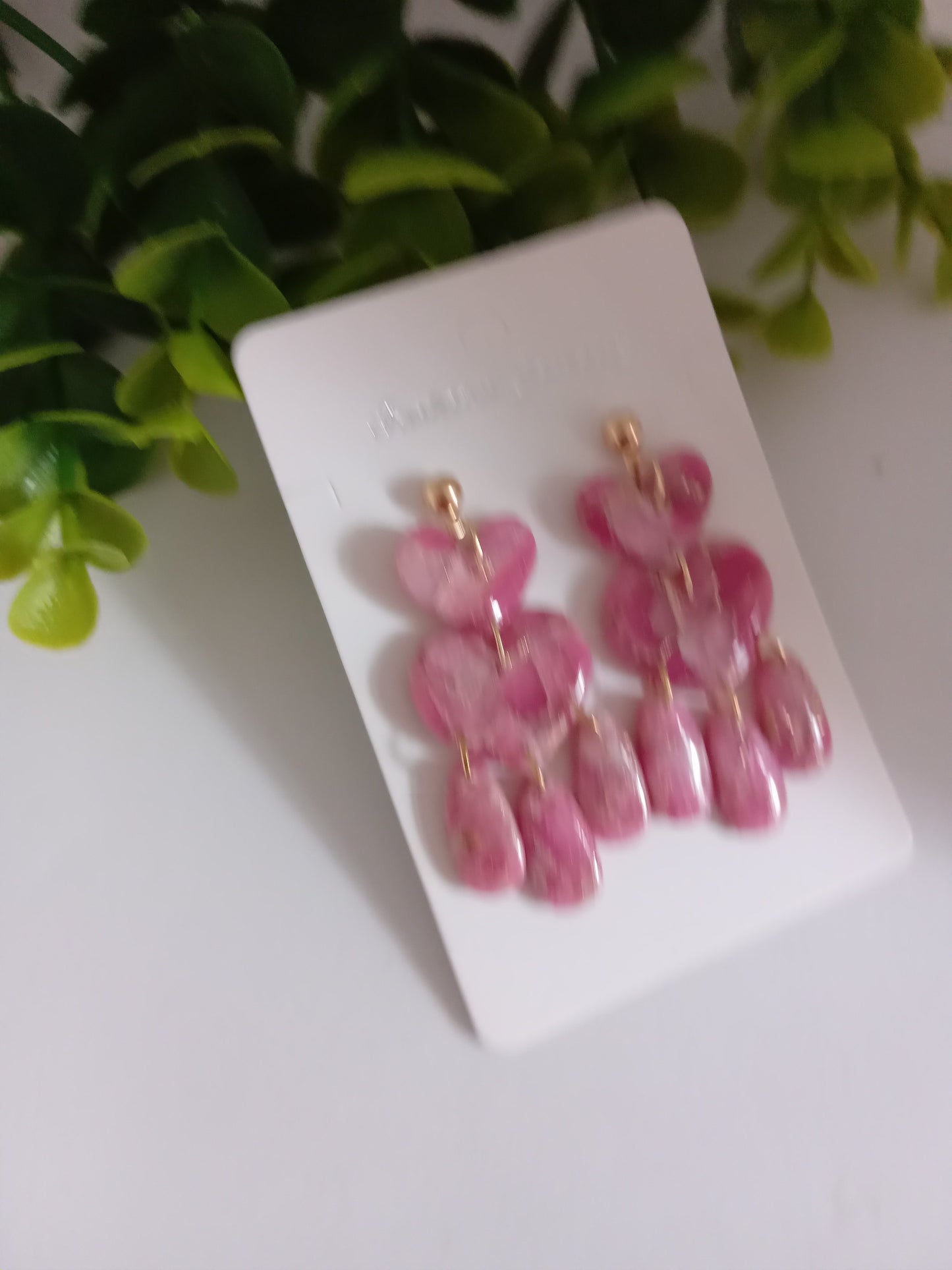 Pink Marble Heart Dangle Earrings  - Lightweight Clay Statement Jewelry