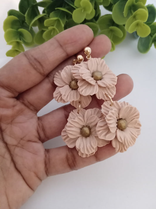 Handmade Dusty Rose Flower Statement Earrings – Lightweight Polymer Clay Floral Jewelry for Women, Elegant Wedding & Everyday Wear