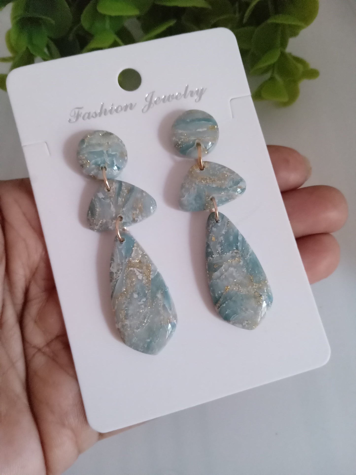 Elegant Blue Marble Drop Earrings with Gold Accents | Lightweight Gift Jewelry