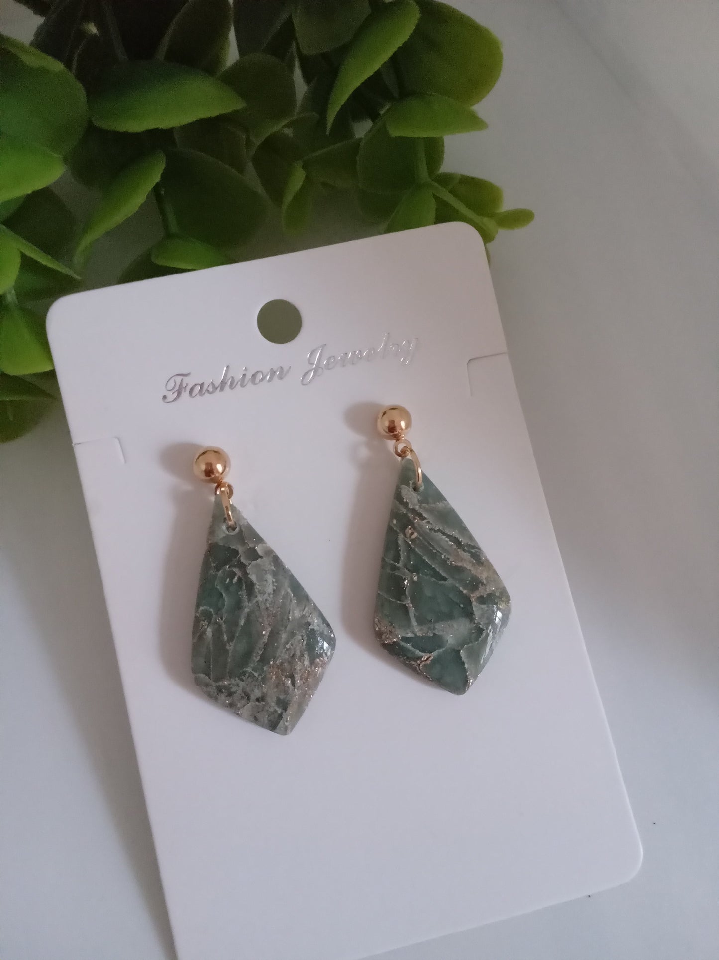 Handmade Green Stone Diamond Drop Earrings - Lightweight Wedding Jewelry