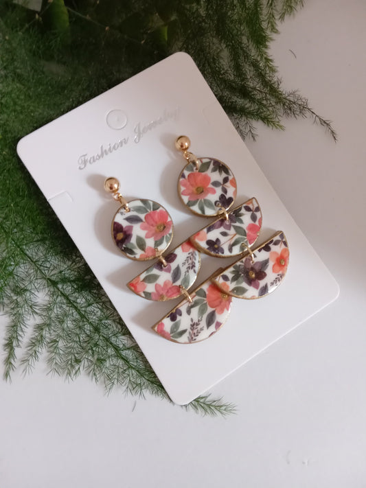 Floral Polymer Clay Statement Earrings- Handmade Lightweight Boho Botanical Dangles,Hypoallergenic Gift for Her