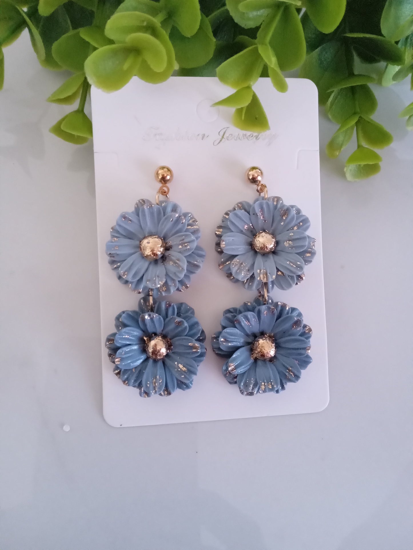 Blue Daisy Polymer Clay Earrings – Handmade Floral Statement Jewelry, Lightweight Daisy Earrings for Women