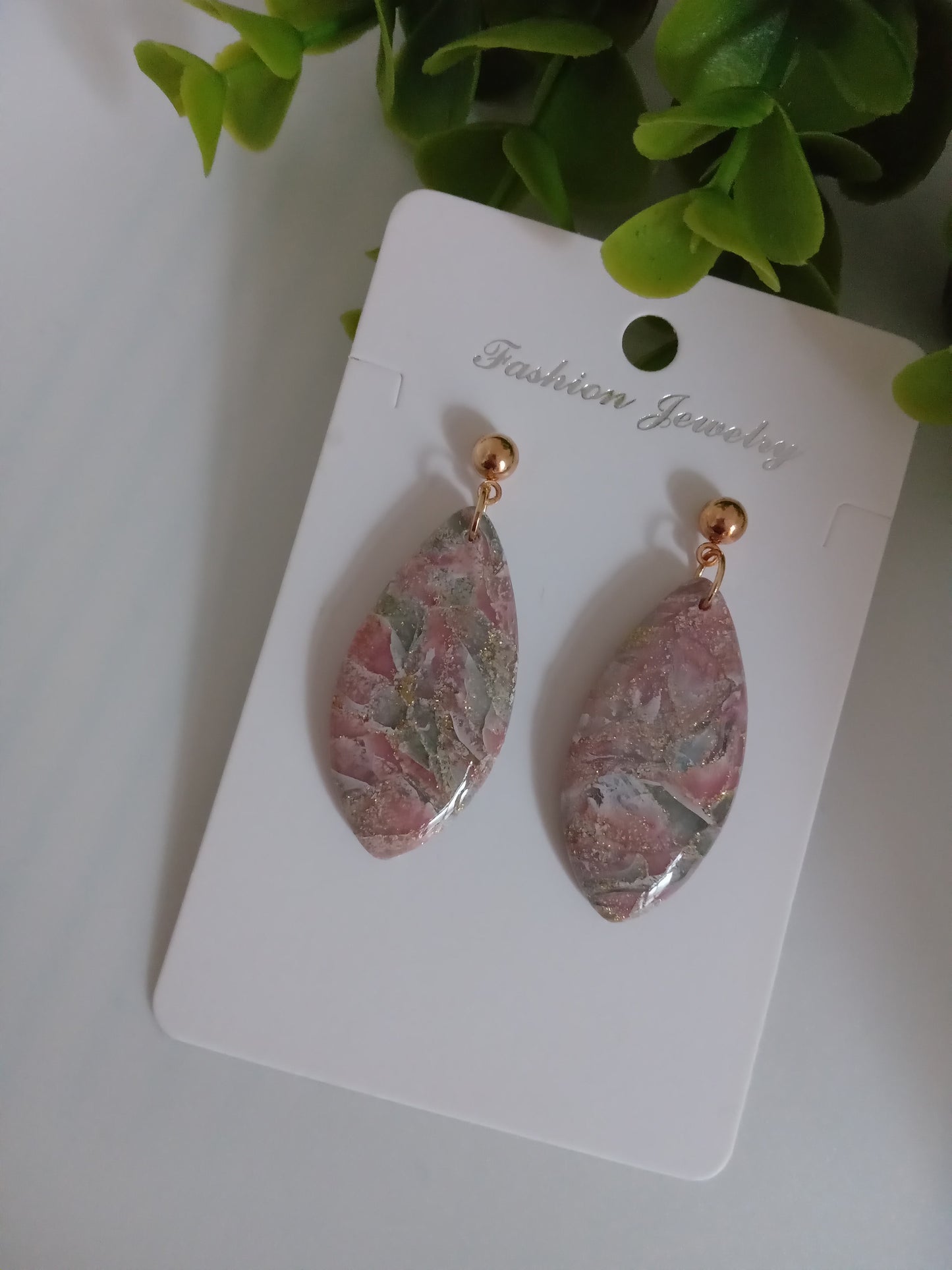 Handmade Translucent Polymer Clay Earrings | Pink & Green Marble Drop Earrings | Lightweight Statement Jewelry | Hypoallergenic Gift for Her