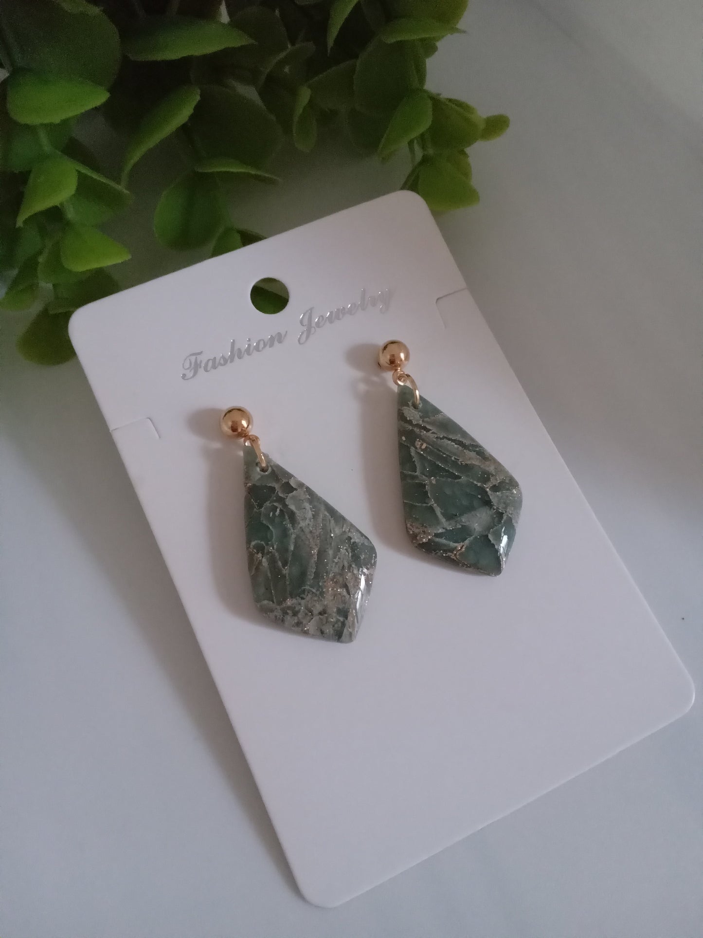 Handmade Green Stone Diamond Drop Earrings - Lightweight Wedding Jewelry