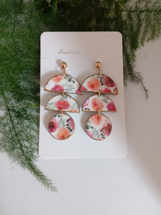 Floral Clay Dangle Earrings- Romantic Summer Statement Jewelry