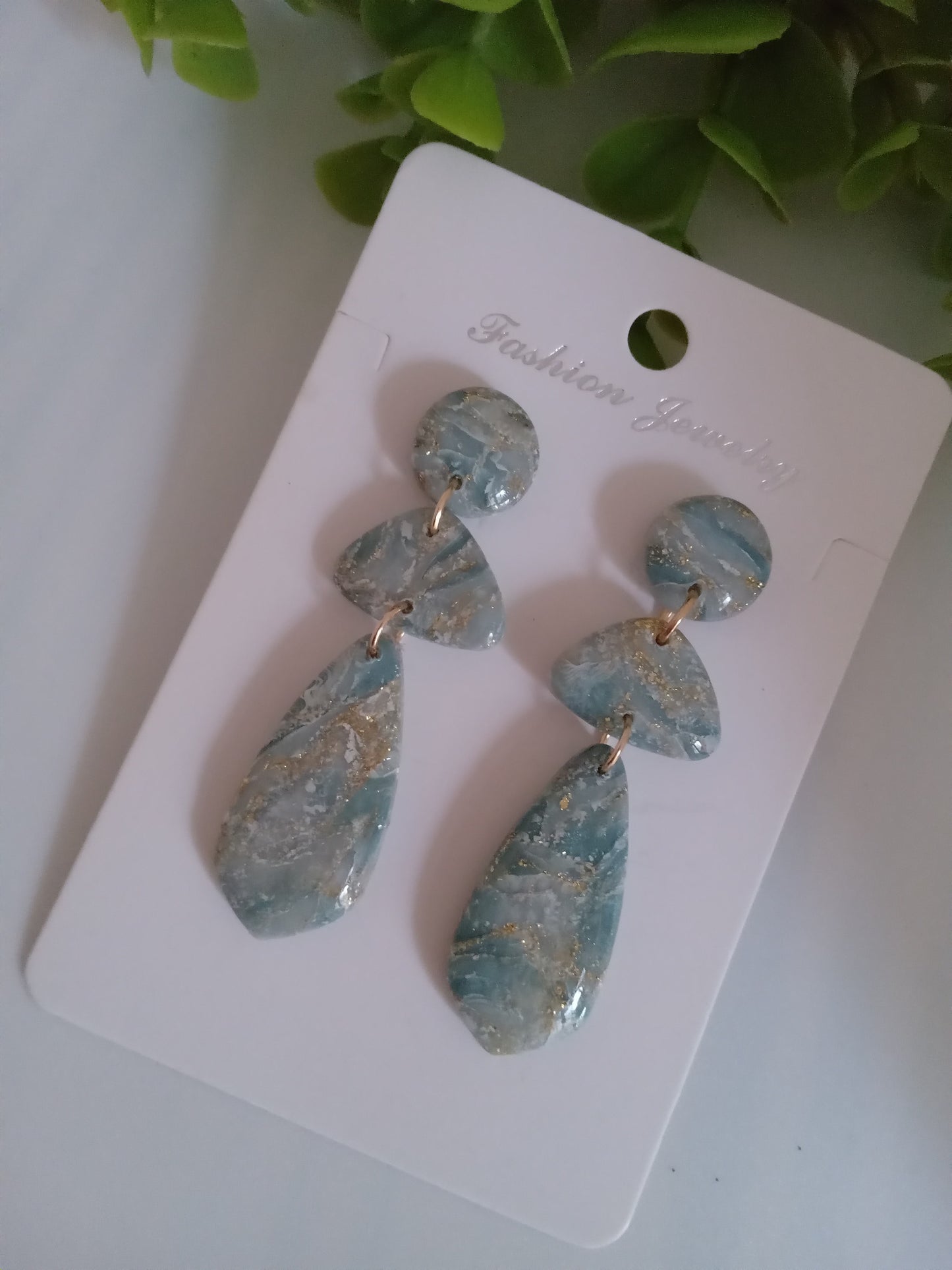 Elegant Blue Marble Drop Earrings with Gold Accents | Lightweight Gift Jewelry