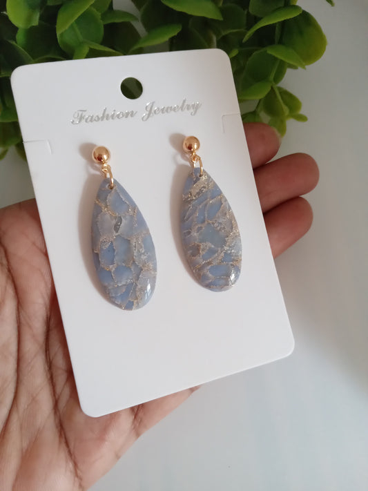 Blue Cracked Marble Teardrop Earrings – Elegant Lightweight Dangle Earrings for Women | Handmade | Hypoallergenic | Gift Ready