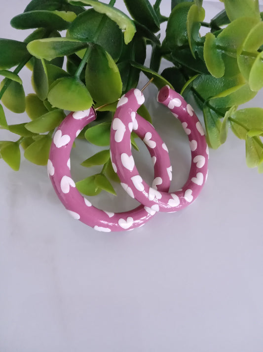 Pink Heart Hoop Earrings – Handmade Polymer Clay Valentine’s Day Gift Jewelry for Women