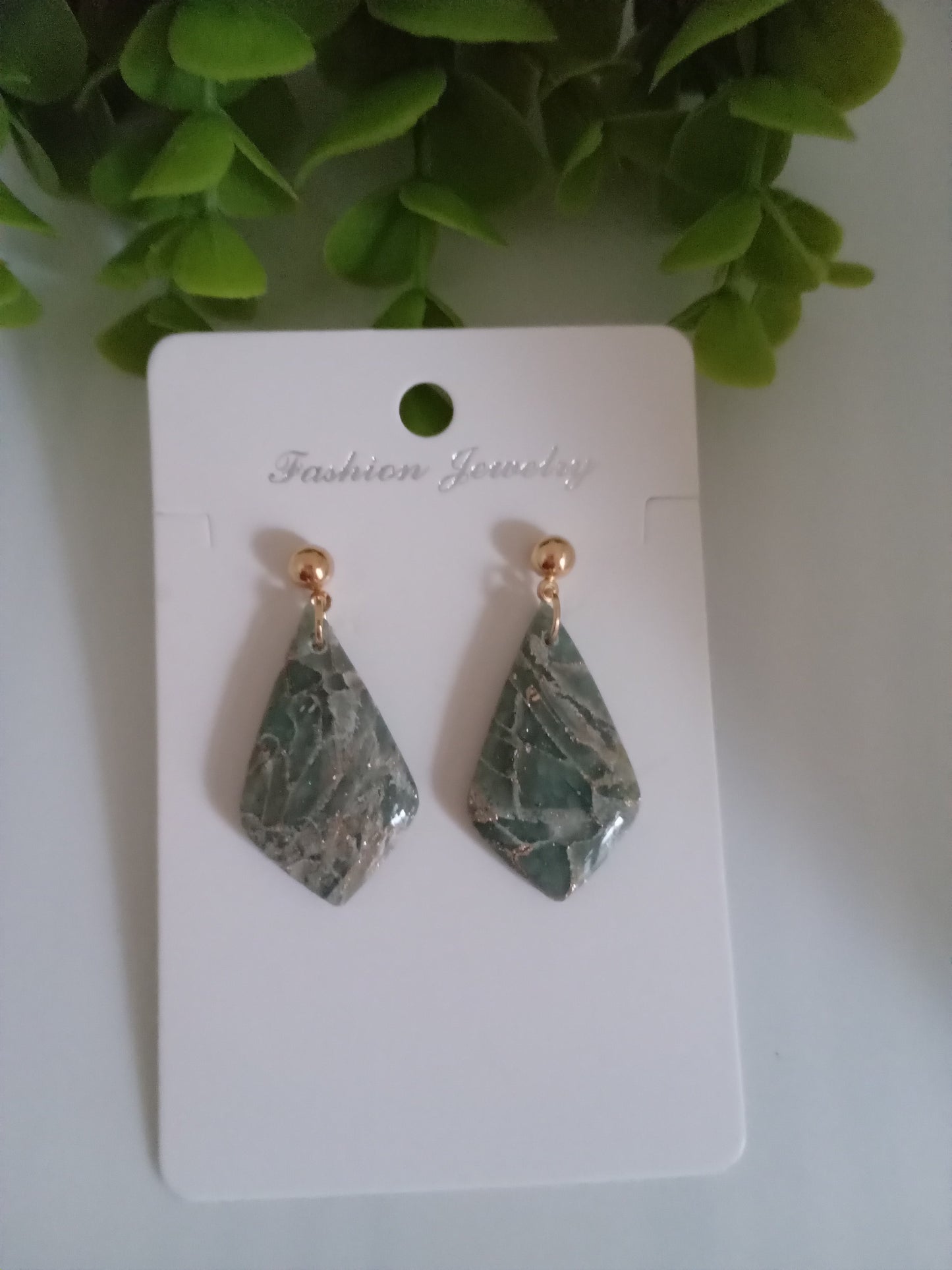 Handmade Green Stone Diamond Drop Earrings - Lightweight Wedding Jewelry