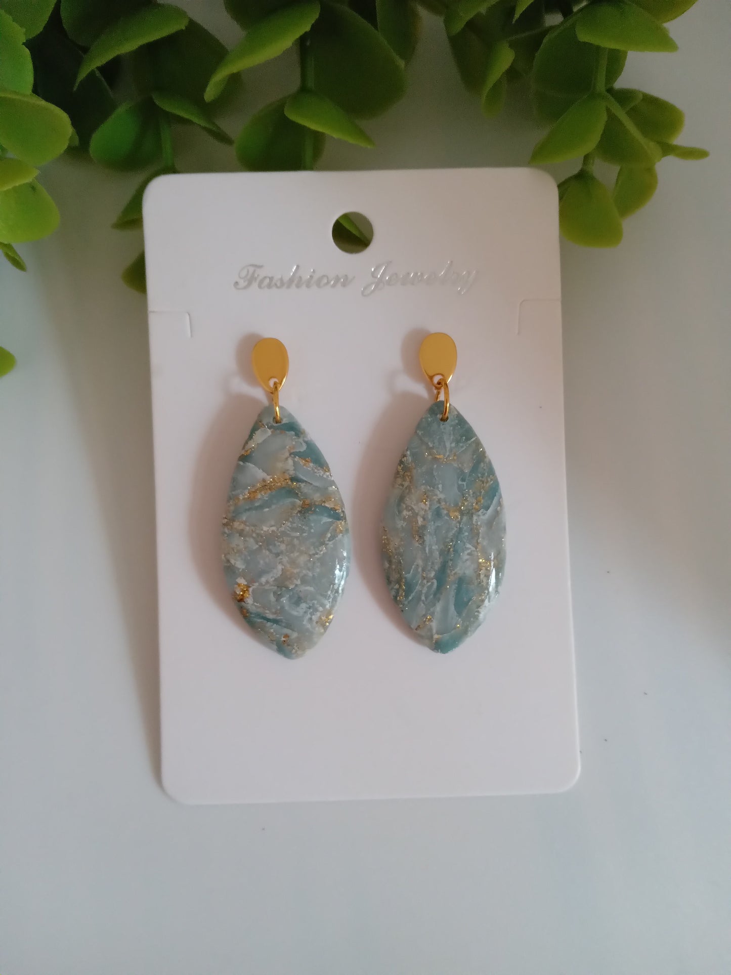 Elegant Blue Marble Drop Earrings with Gold Accents | Lightweight Gift Jewelry
