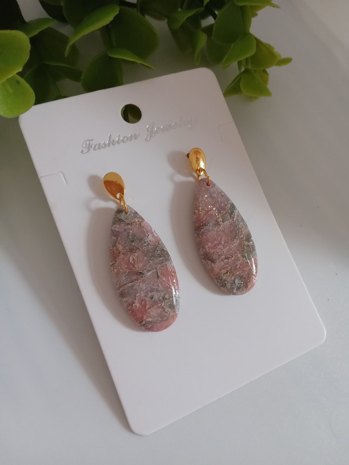 Handmade Faux Agate Teardrop Dangle Earrings – Lightweight Translucent Clay Statement Dangles