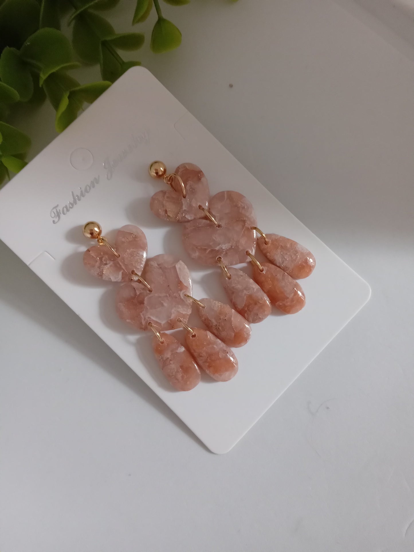 Marble Heart Dangle Earrings  - Lightweight Clay Statement Jewelry