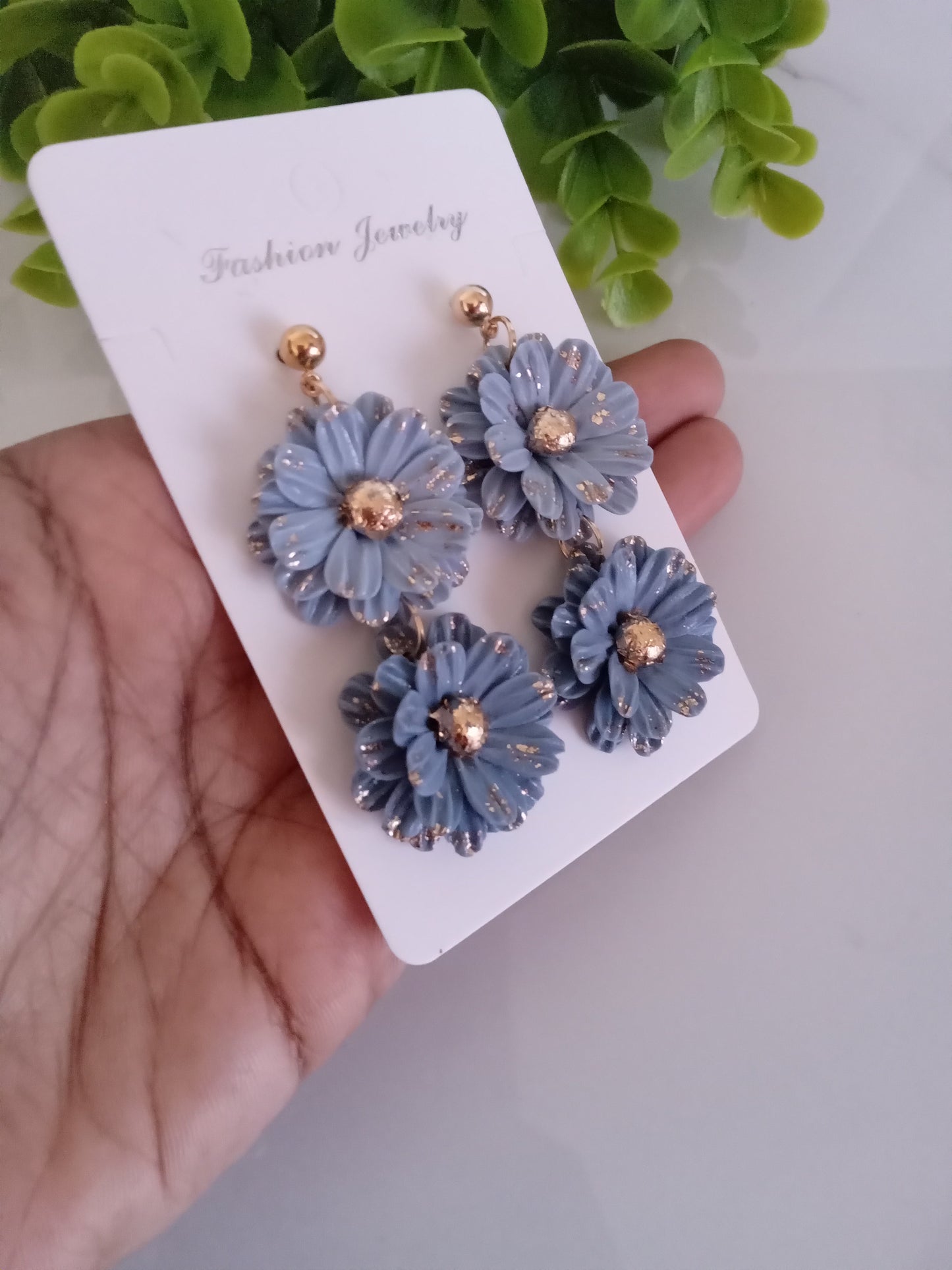 Blue Daisy Polymer Clay Earrings – Handmade Floral Statement Jewelry, Lightweight Daisy Earrings for Women