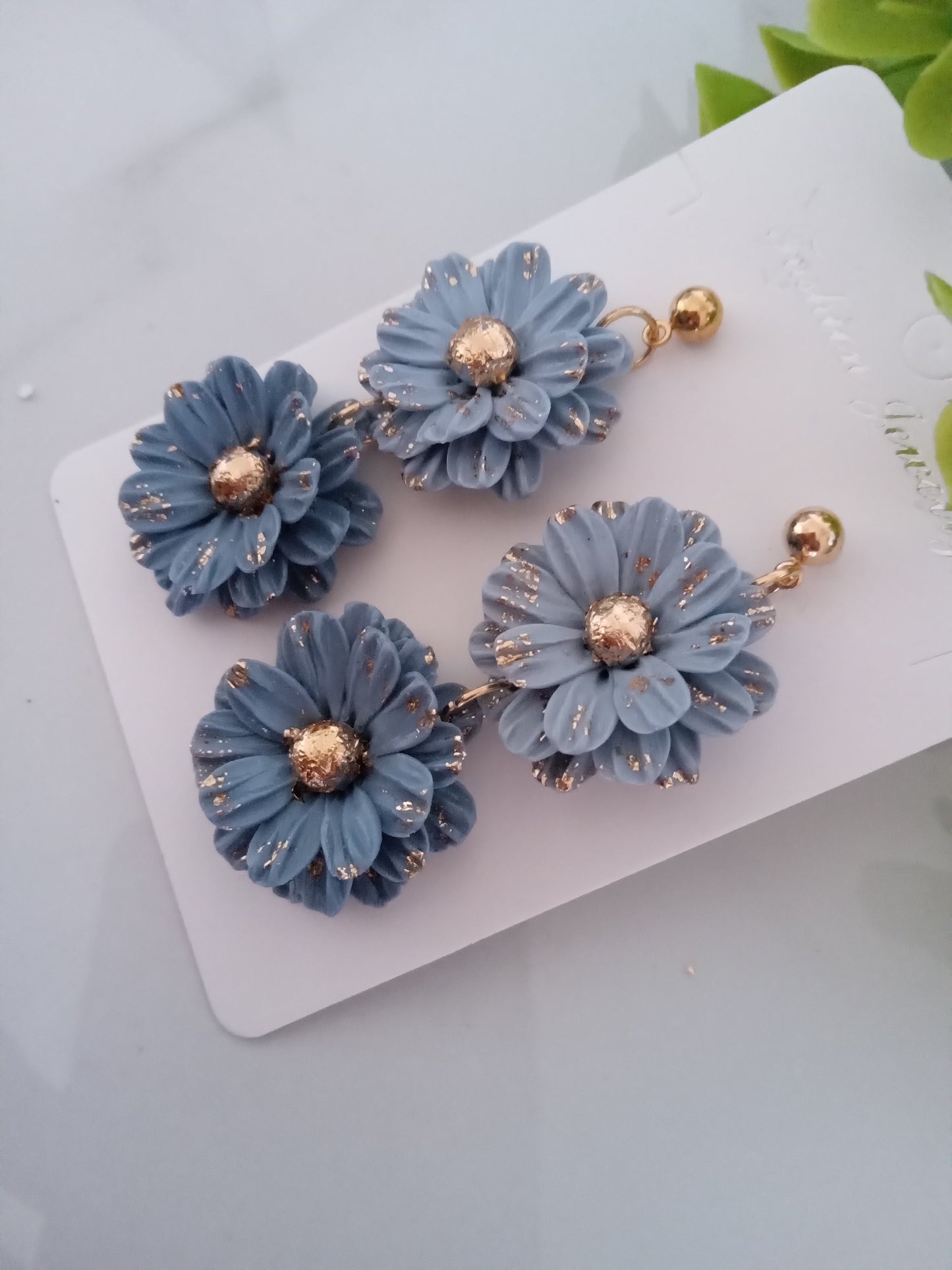 Blue Daisy Polymer Clay Earrings – Handmade Floral Statement Jewelry, Lightweight Daisy Earrings for Women