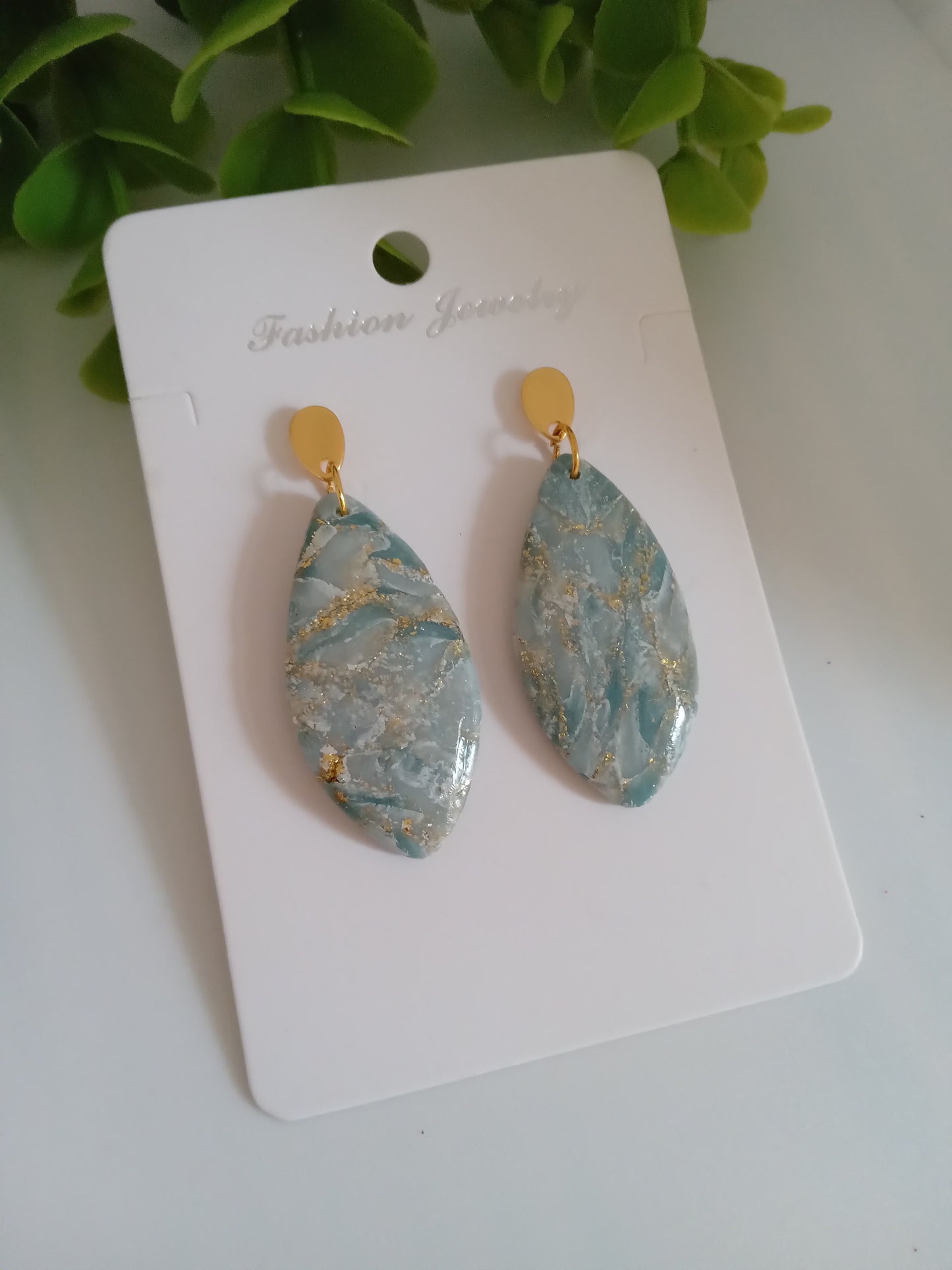 Elegant Blue Marble Drop Earrings with Gold Accents | Lightweight Gift Jewelry