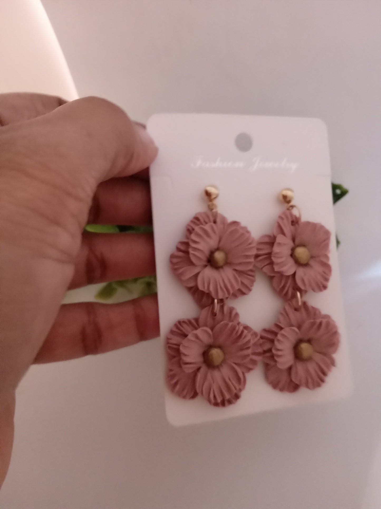 Handmade Dusty Rose Flower Statement Earrings – Lightweight Polymer Clay Floral Jewelry for Women, Elegant Wedding & Everyday Wear