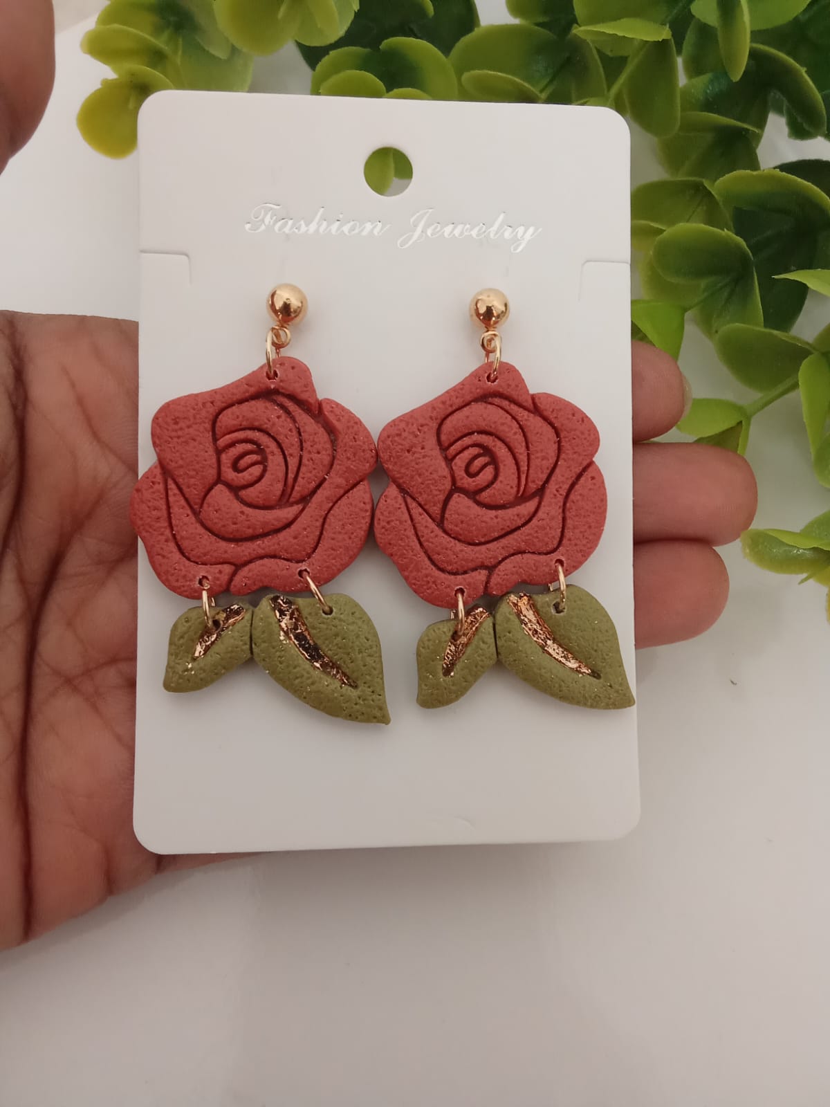 Handmade Polymer Clay Floral Earring Boho Statement Dangle Gift Rose Earring