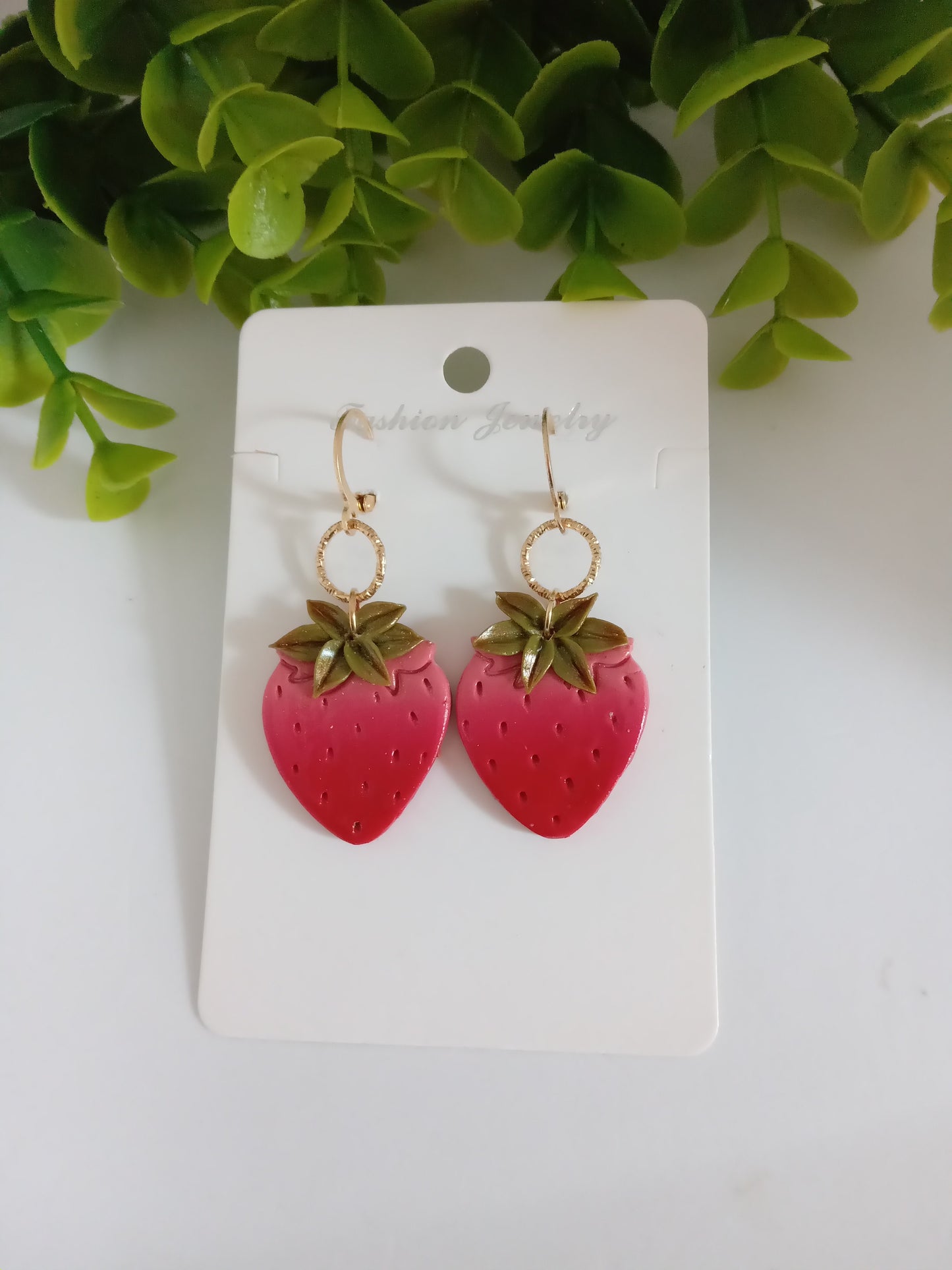 Handmade Strawberry Dangle Earrings- Cute Polymer Clay Fruit Jewelry for women & Girls