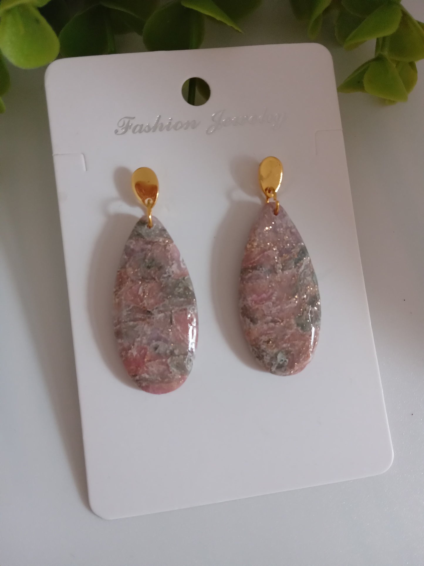 Handmade Faux Agate Teardrop Dangle Earrings – Lightweight Translucent Clay Statement Dangles