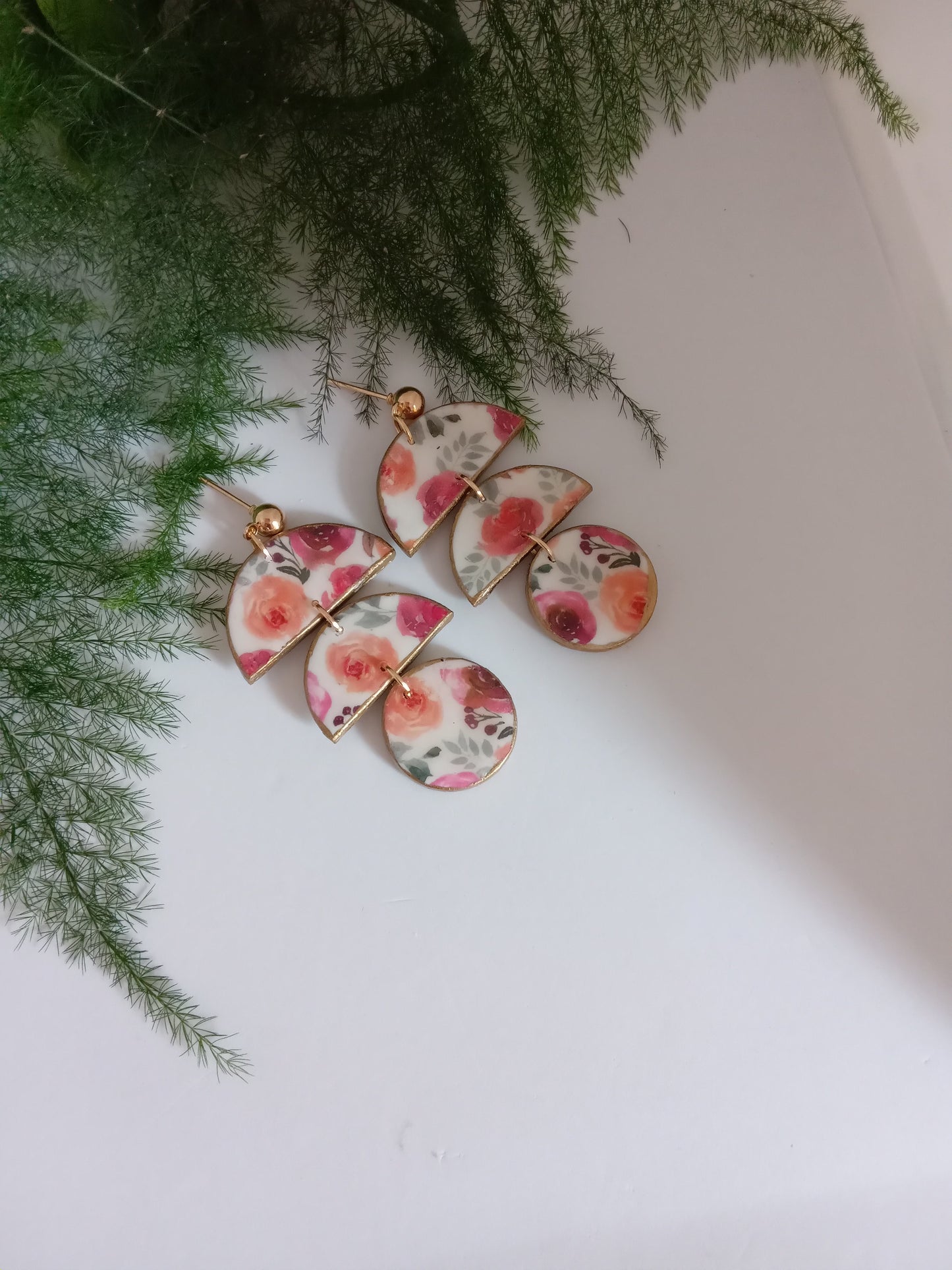Floral Clay Dangle Earrings- Romantic Summer Statement Jewelry