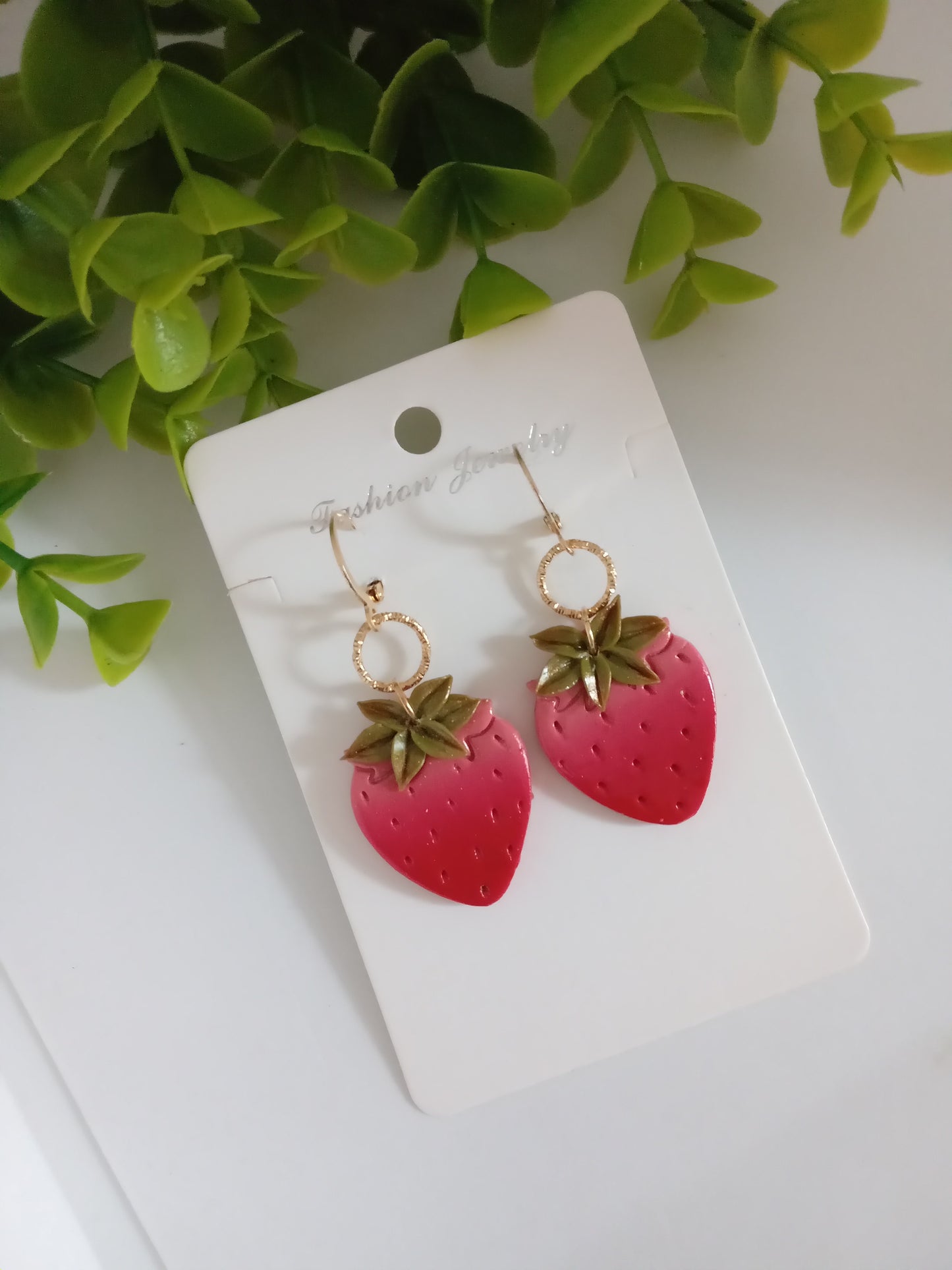 Handmade Strawberry Dangle Earrings- Cute Polymer Clay Fruit Jewelry for women & Girls