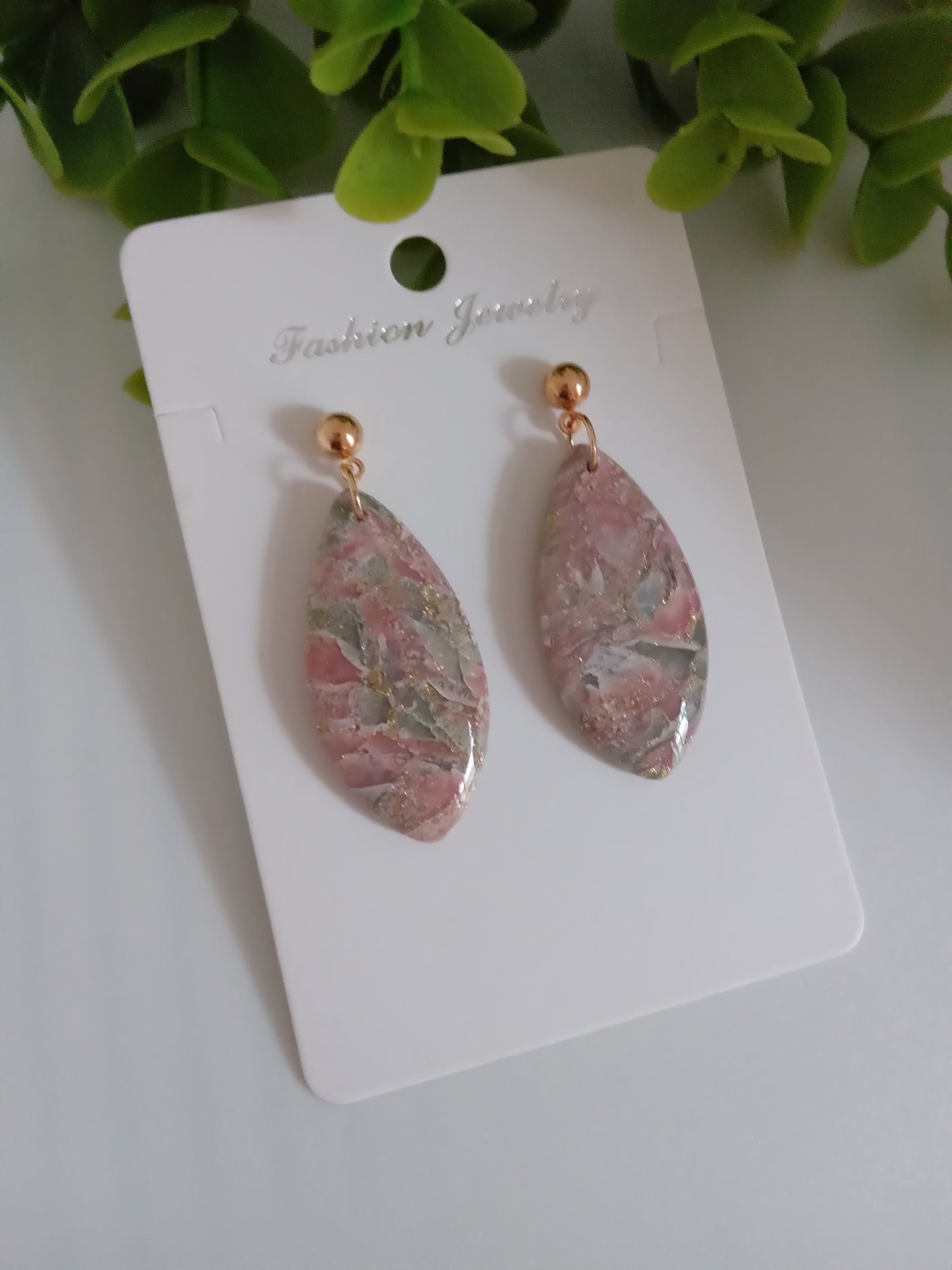 Handmade Translucent Polymer Clay Earrings | Pink & Green Marble Drop Earrings | Lightweight Statement Jewelry | Hypoallergenic Gift for Her