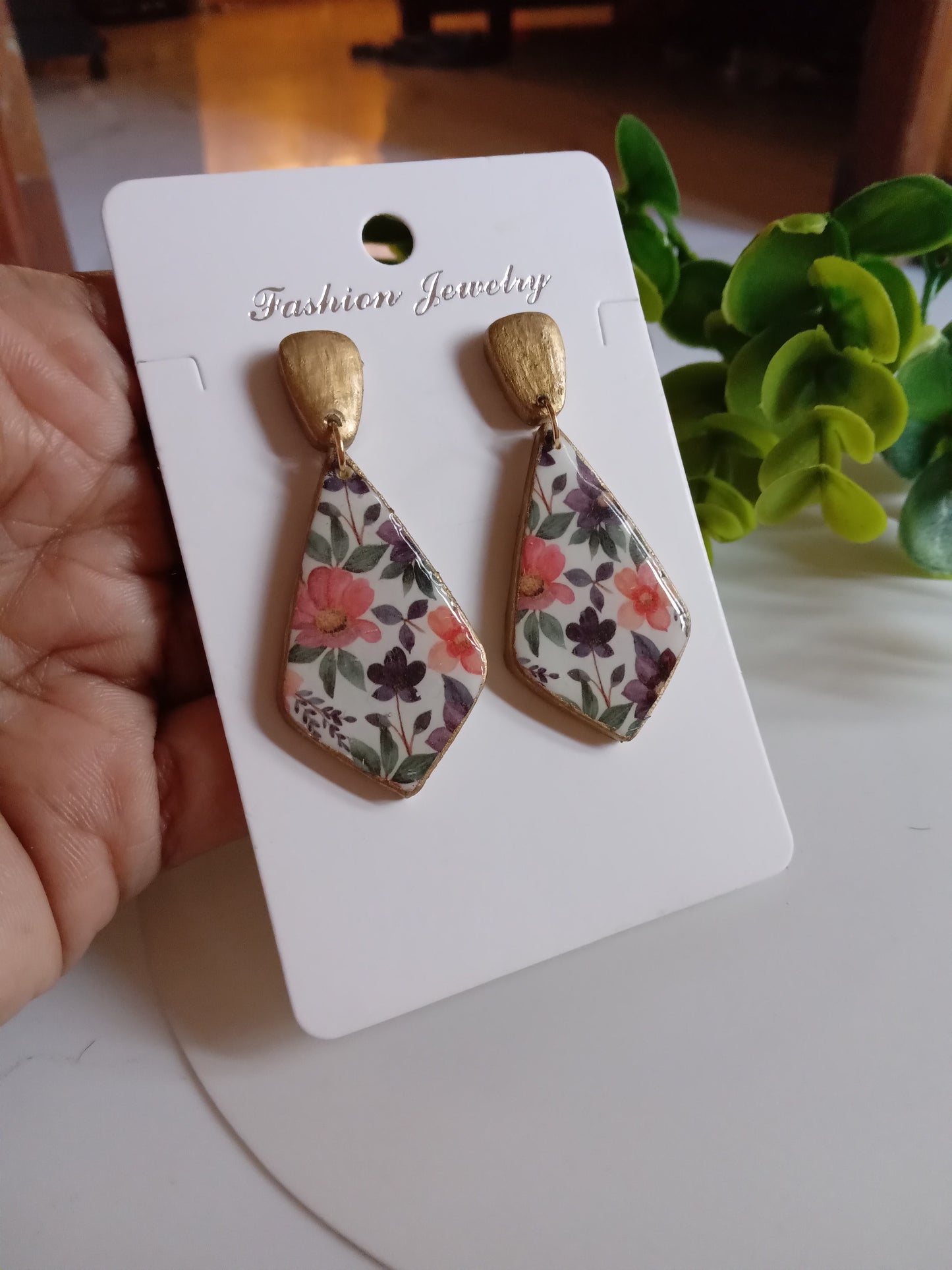 Handmade Boho Statement Earrings – Gold Trim Colorful Resin Dangle Drops, Lightweight Festival Jewelry, Worldwide Shipping