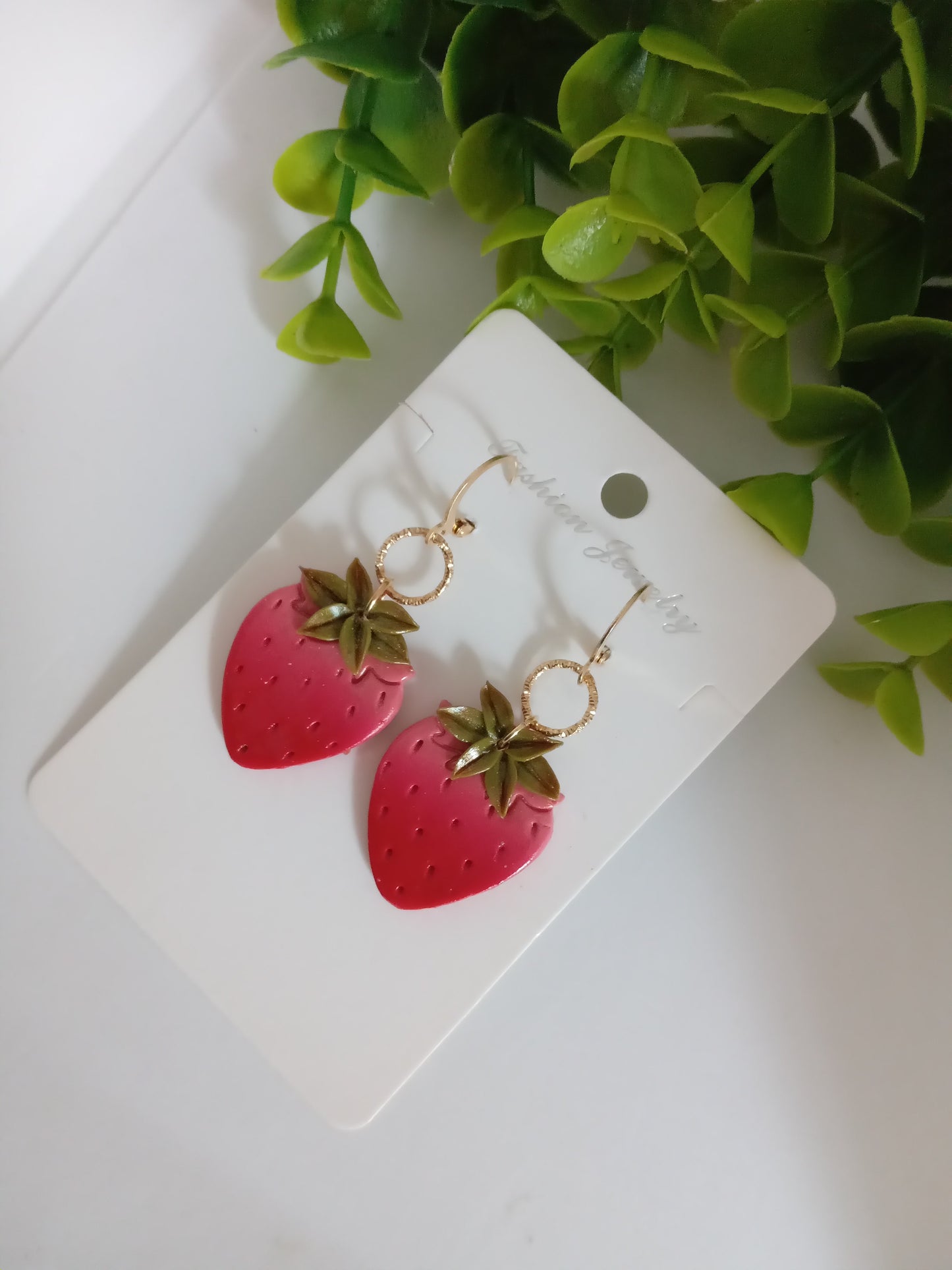 Handmade Strawberry Dangle Earrings- Cute Polymer Clay Fruit Jewelry for women & Girls