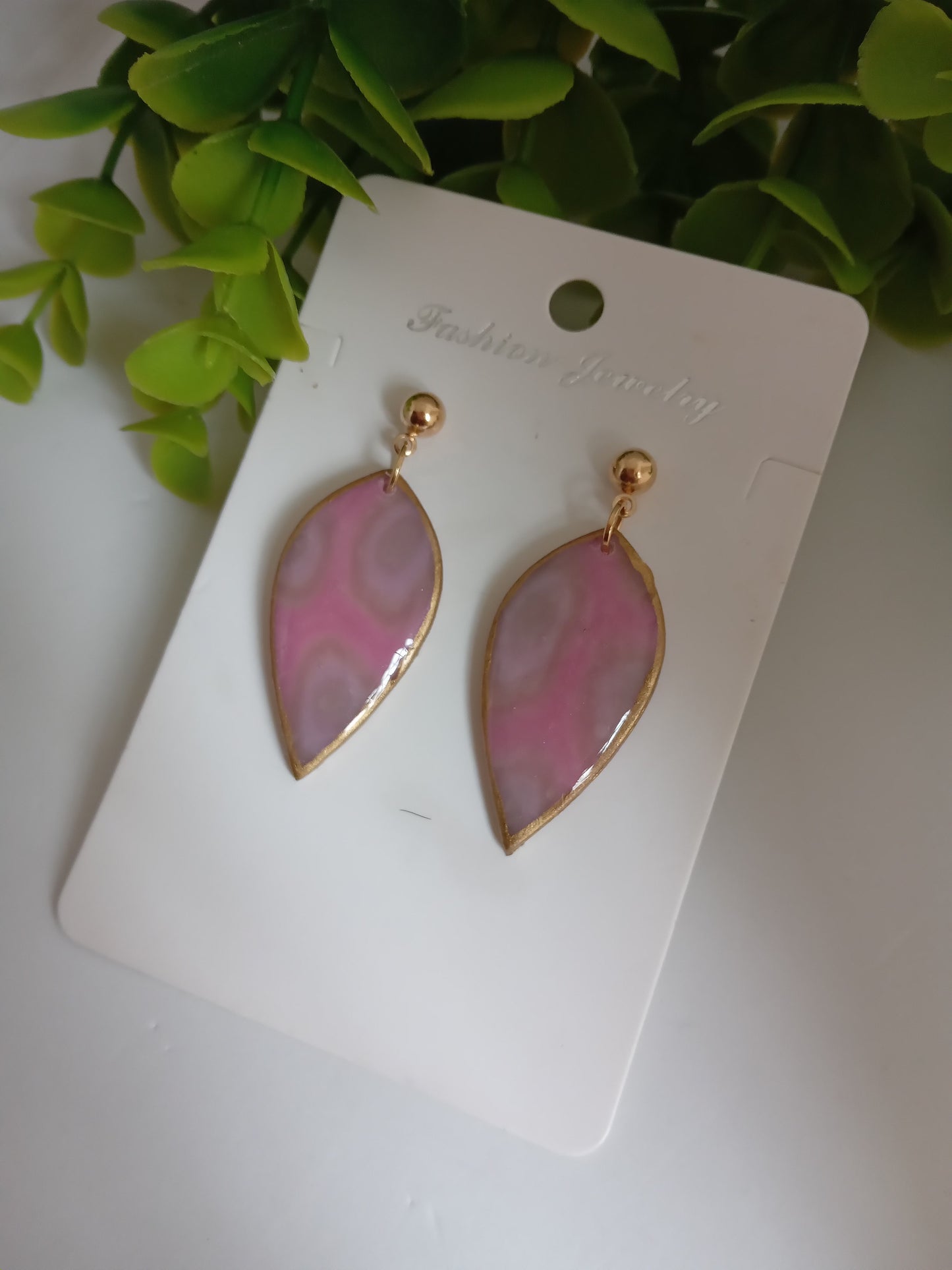 Handmade Pink Teardrop Dangle Earrings – Lightweight Polymer Clay Statement Jewelry, Elegant Drop Earrings for Women