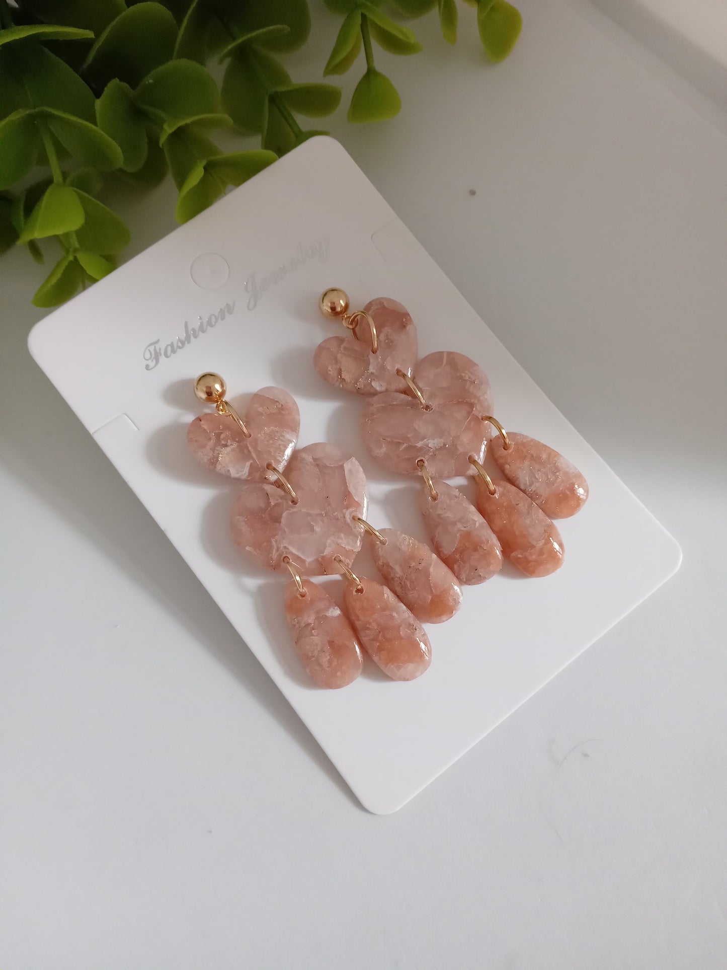 Marble Heart Dangle Earrings  - Lightweight Clay Statement Jewelry