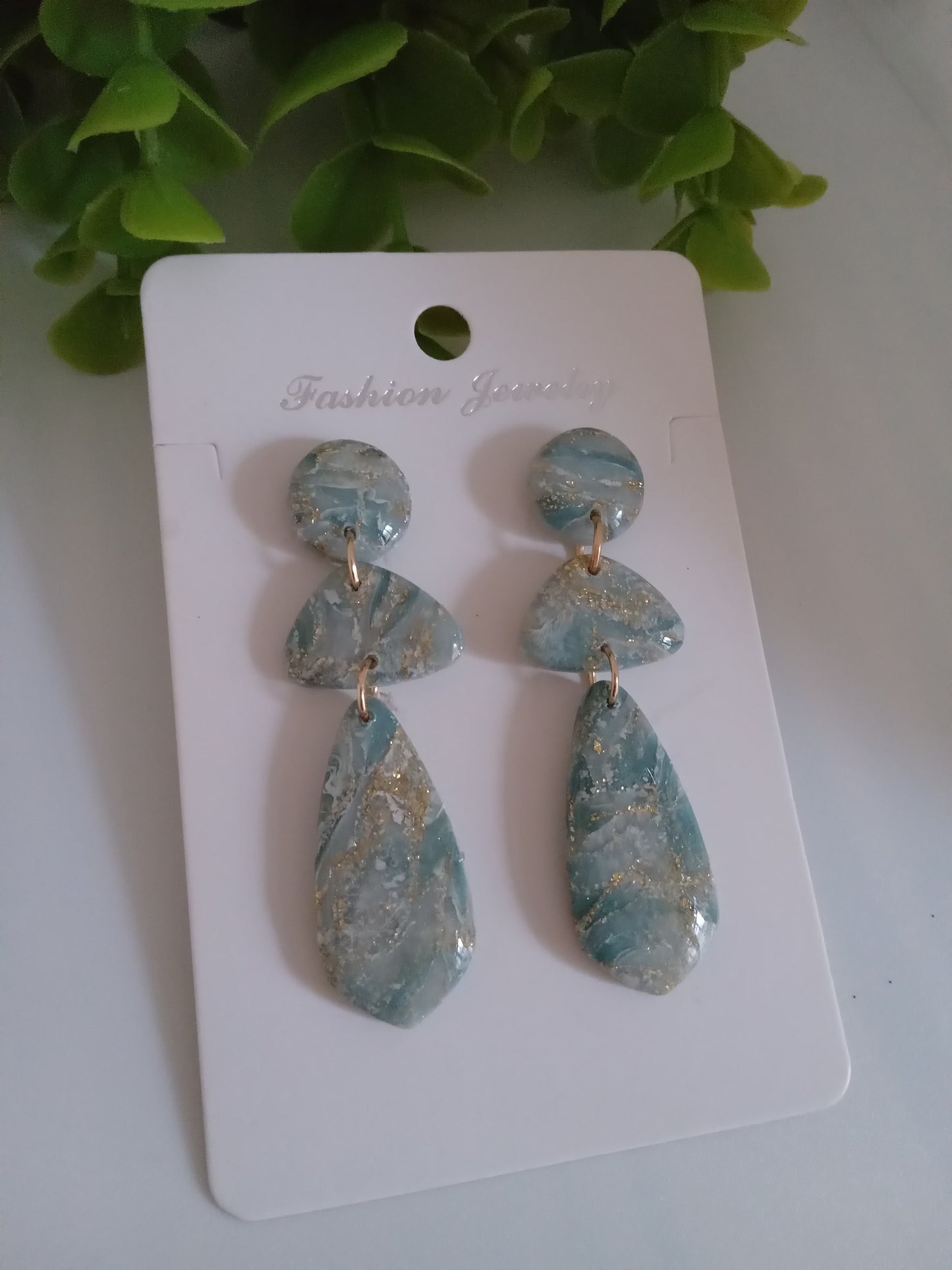 Elegant Blue Marble Drop Earrings with Gold Accents | Lightweight Gift Jewelry