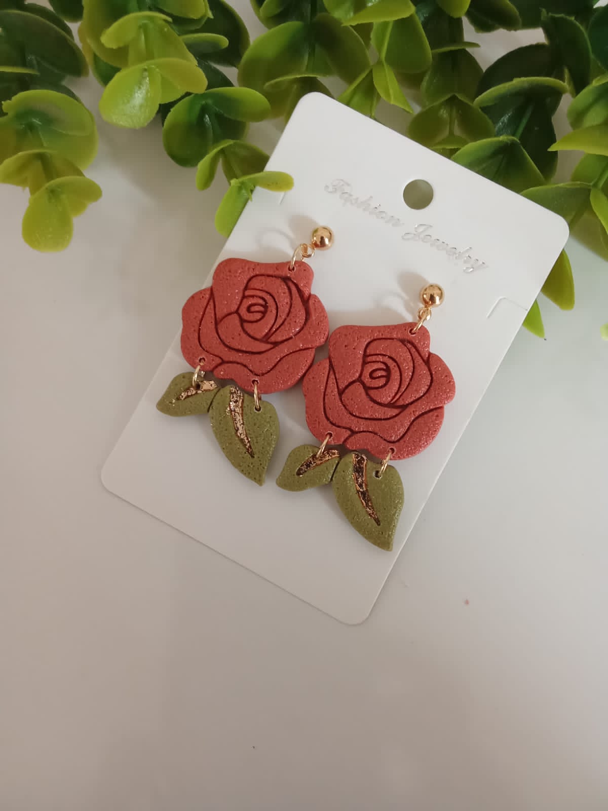 Handmade Polymer Clay Floral Earring Boho Statement Dangle Gift Rose Earring