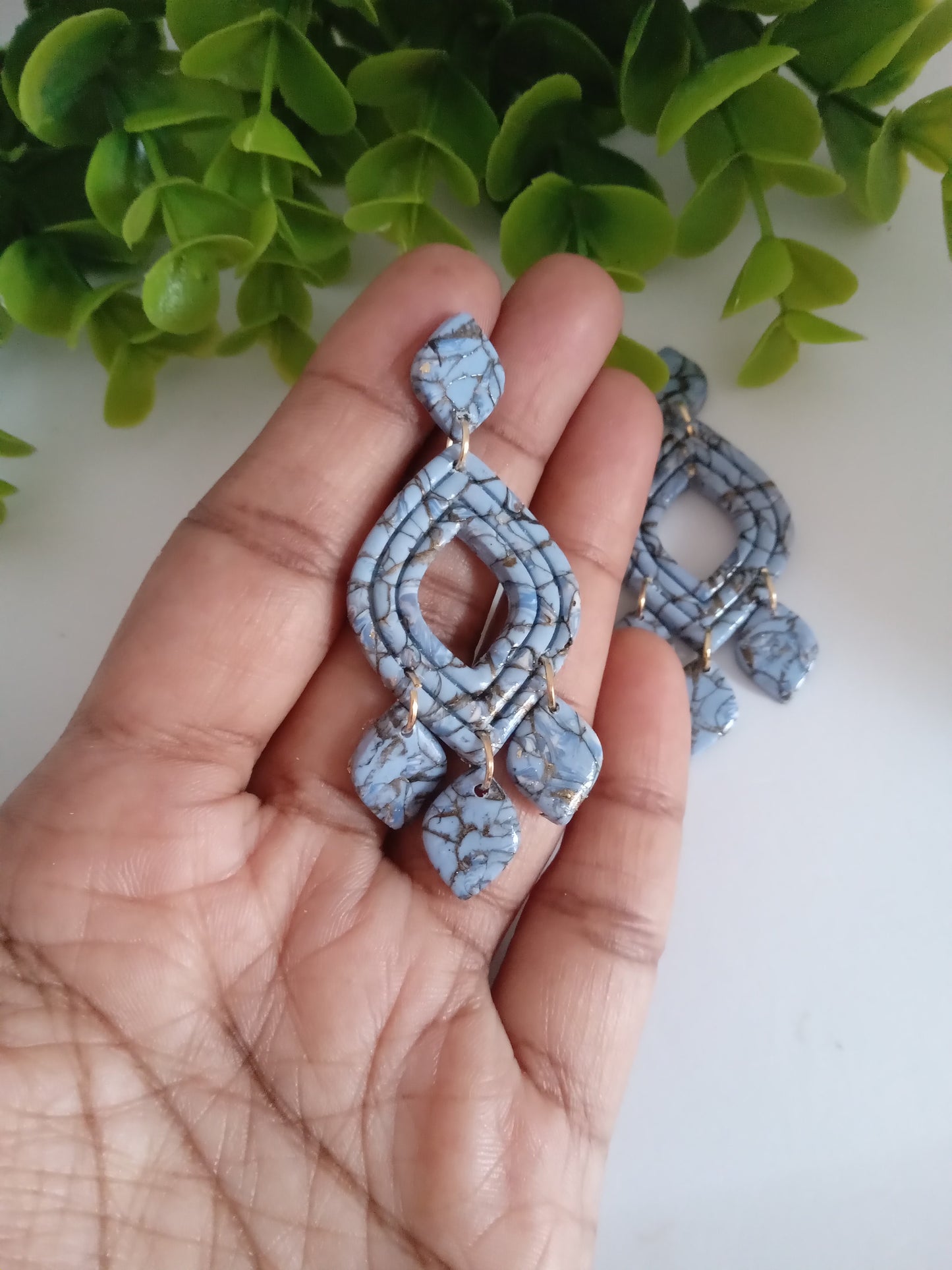 Blue Marble Drop Earrings- Lightweight Fashion Jewelry for Women