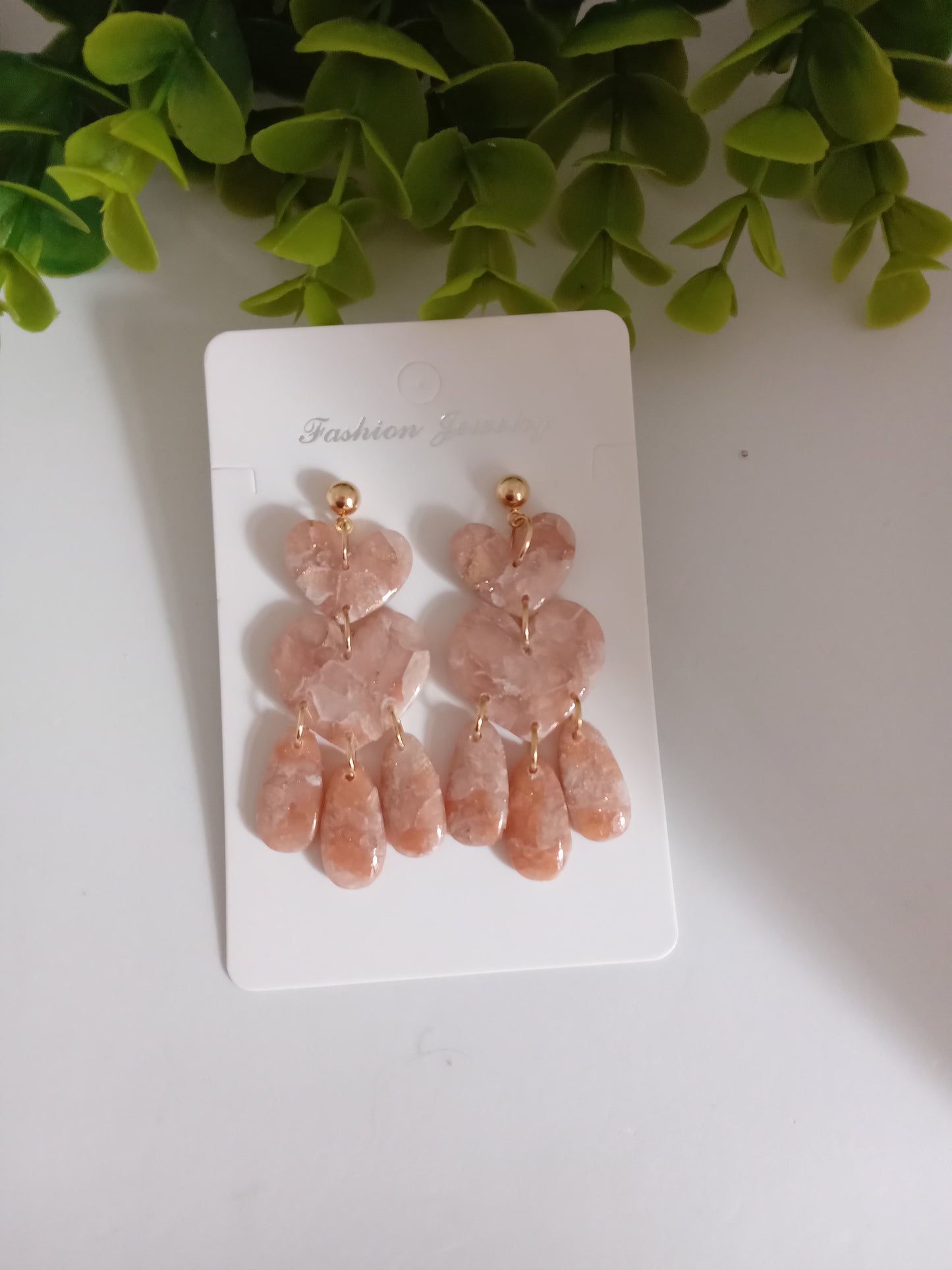 Marble Heart Dangle Earrings  - Lightweight Clay Statement Jewelry
