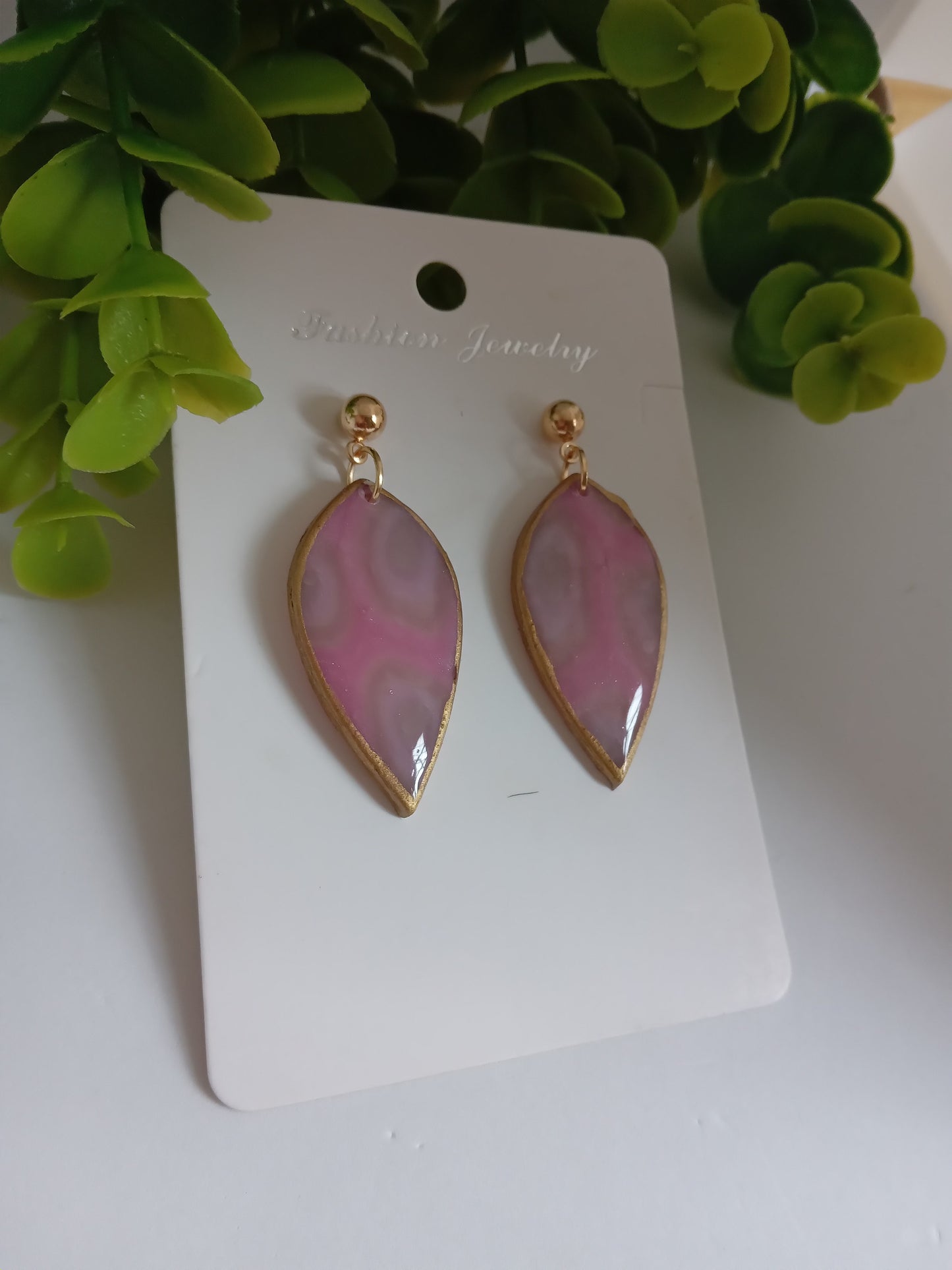 Handmade Pink Teardrop Dangle Earrings – Lightweight Polymer Clay Statement Jewelry, Elegant Drop Earrings for Women