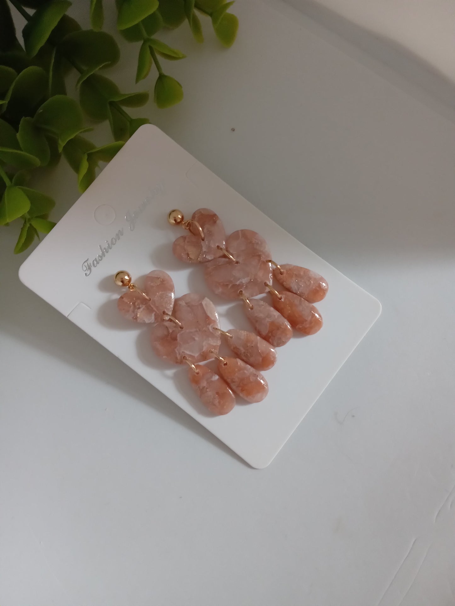Marble Heart Dangle Earrings  - Lightweight Clay Statement Jewelry