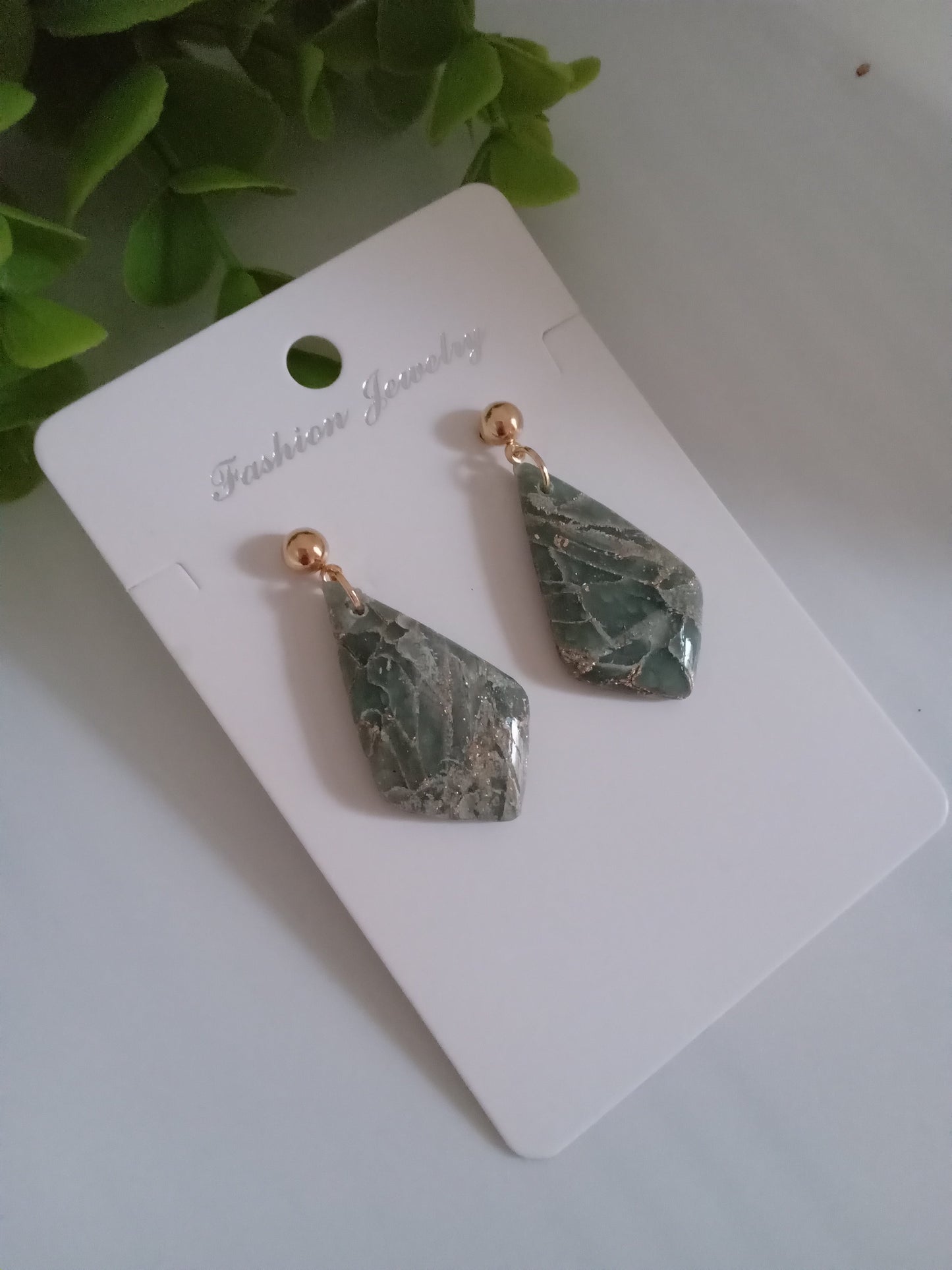 Handmade Green Stone Diamond Drop Earrings - Lightweight Wedding Jewelry
