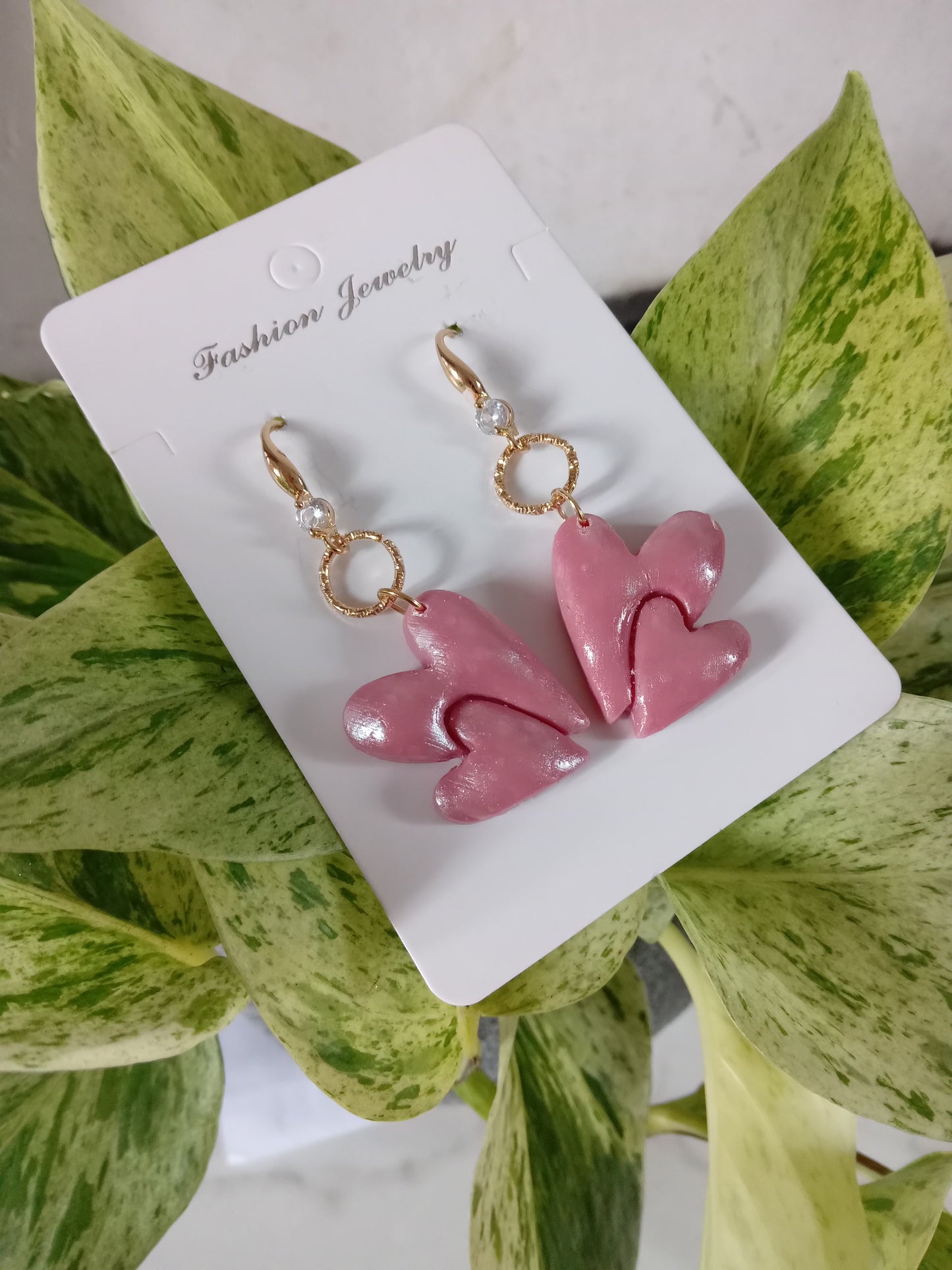 Handmade Pink Heart Polymer Clay Earrings - Lightweight Romantic Dangle Jewelry for Women