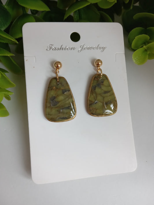 Handmade Green Marble Statement Drop Earrings – Lightweight Geometric Jewelry for Women, Elegant Everyday or Party Wear