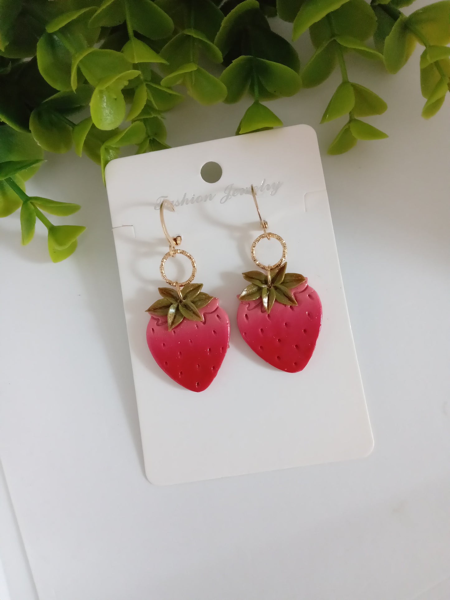 Handmade Strawberry Dangle Earrings- Cute Polymer Clay Fruit Jewelry for women & Girls