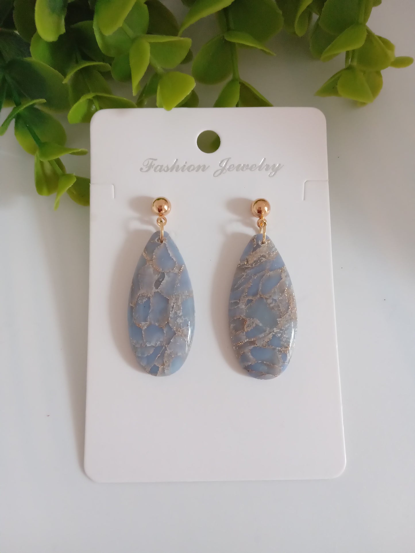 Blue Cracked Marble Teardrop Earrings – Elegant Lightweight Dangle Earrings for Women | Handmade | Hypoallergenic | Gift Ready