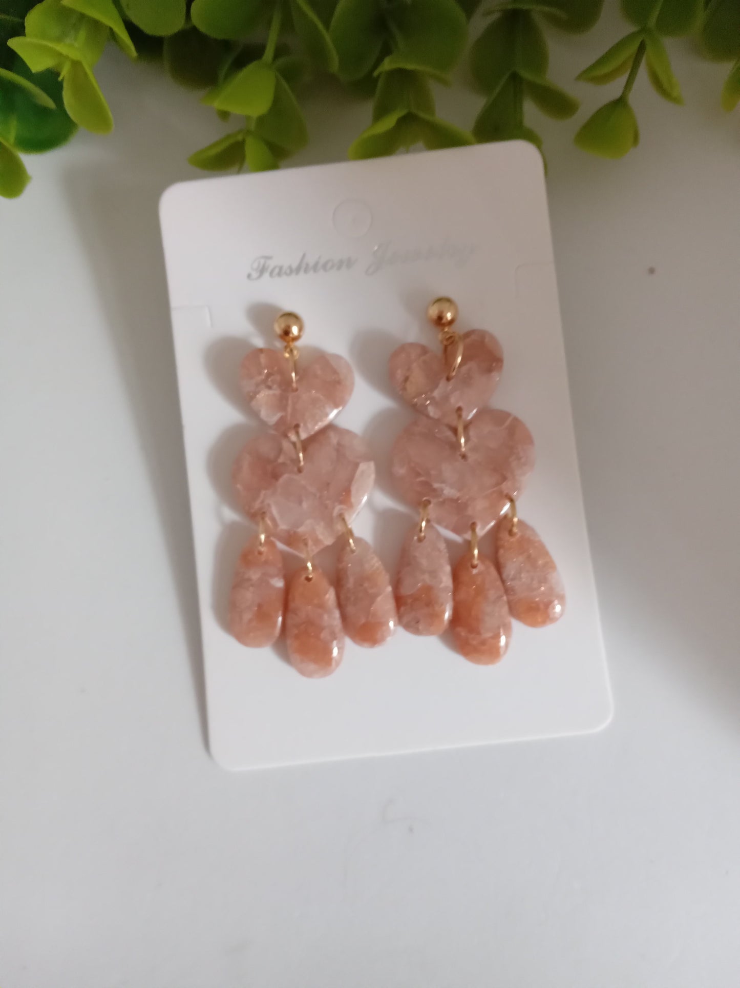 Marble Heart Dangle Earrings  - Lightweight Clay Statement Jewelry