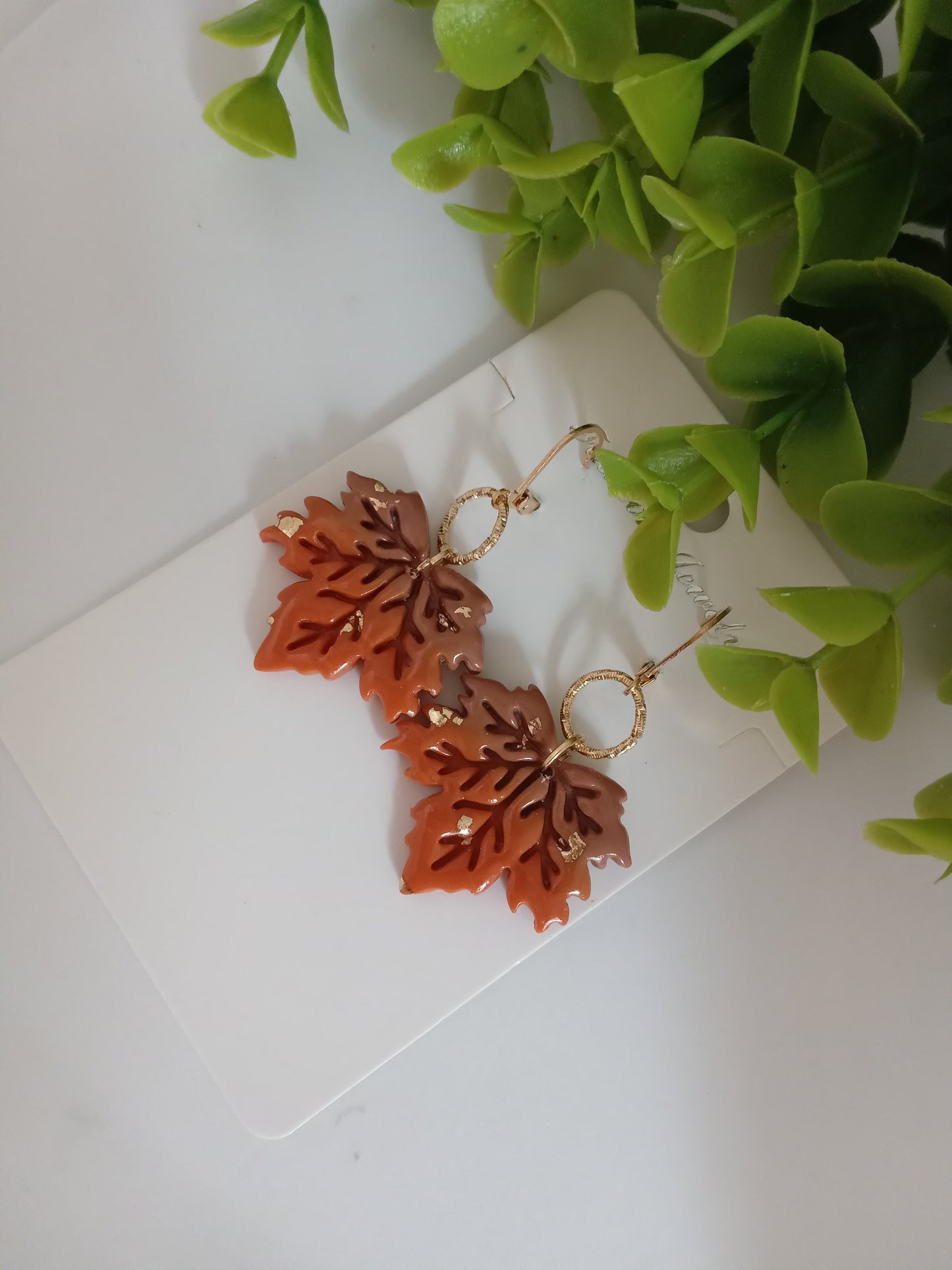 Fall Leaf Drop Earrings - Handmade Polymer Clay Maple/Autumn Jewelry for Women