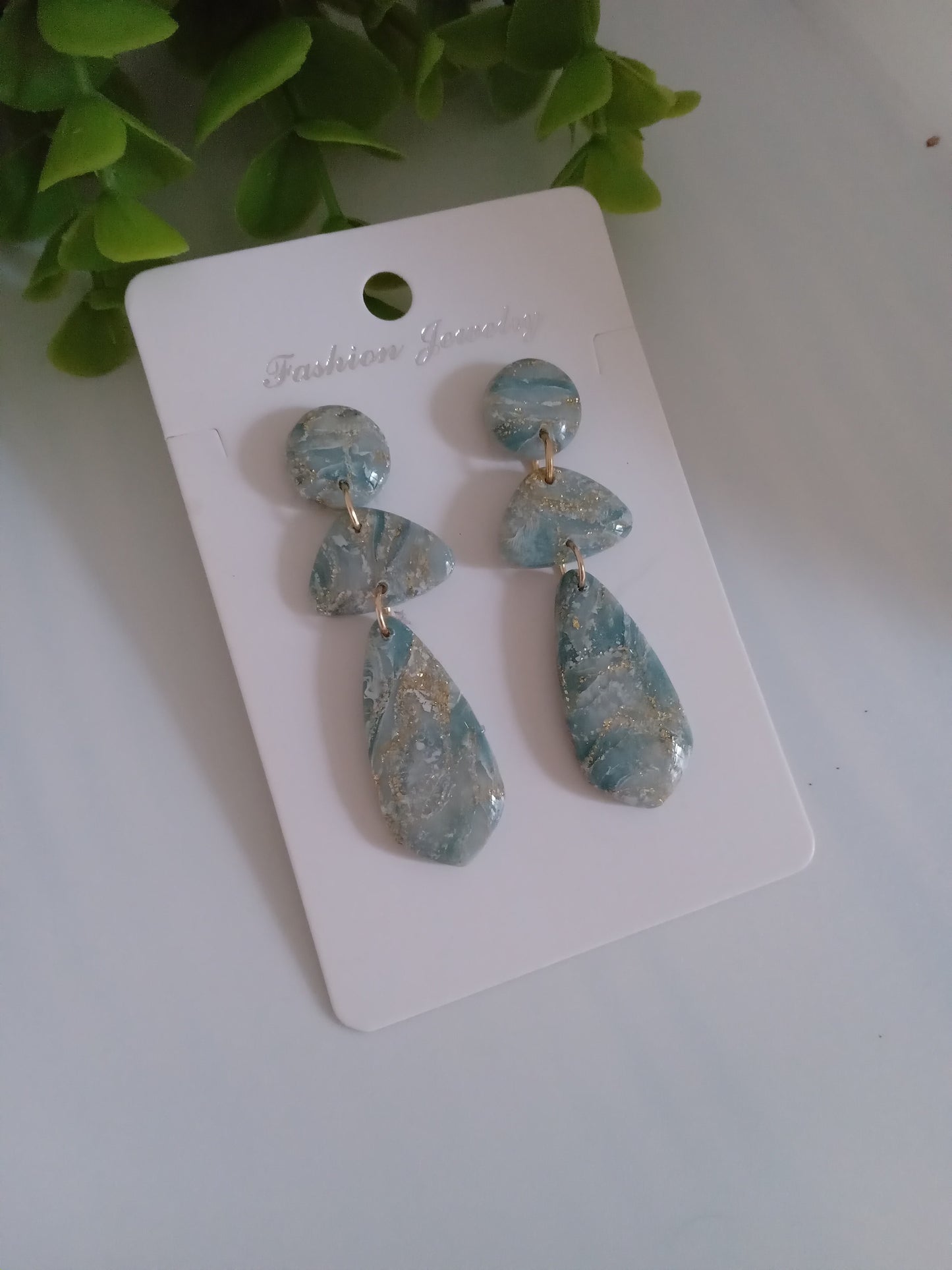 Elegant Blue Marble Drop Earrings with Gold Accents | Lightweight Gift Jewelry
