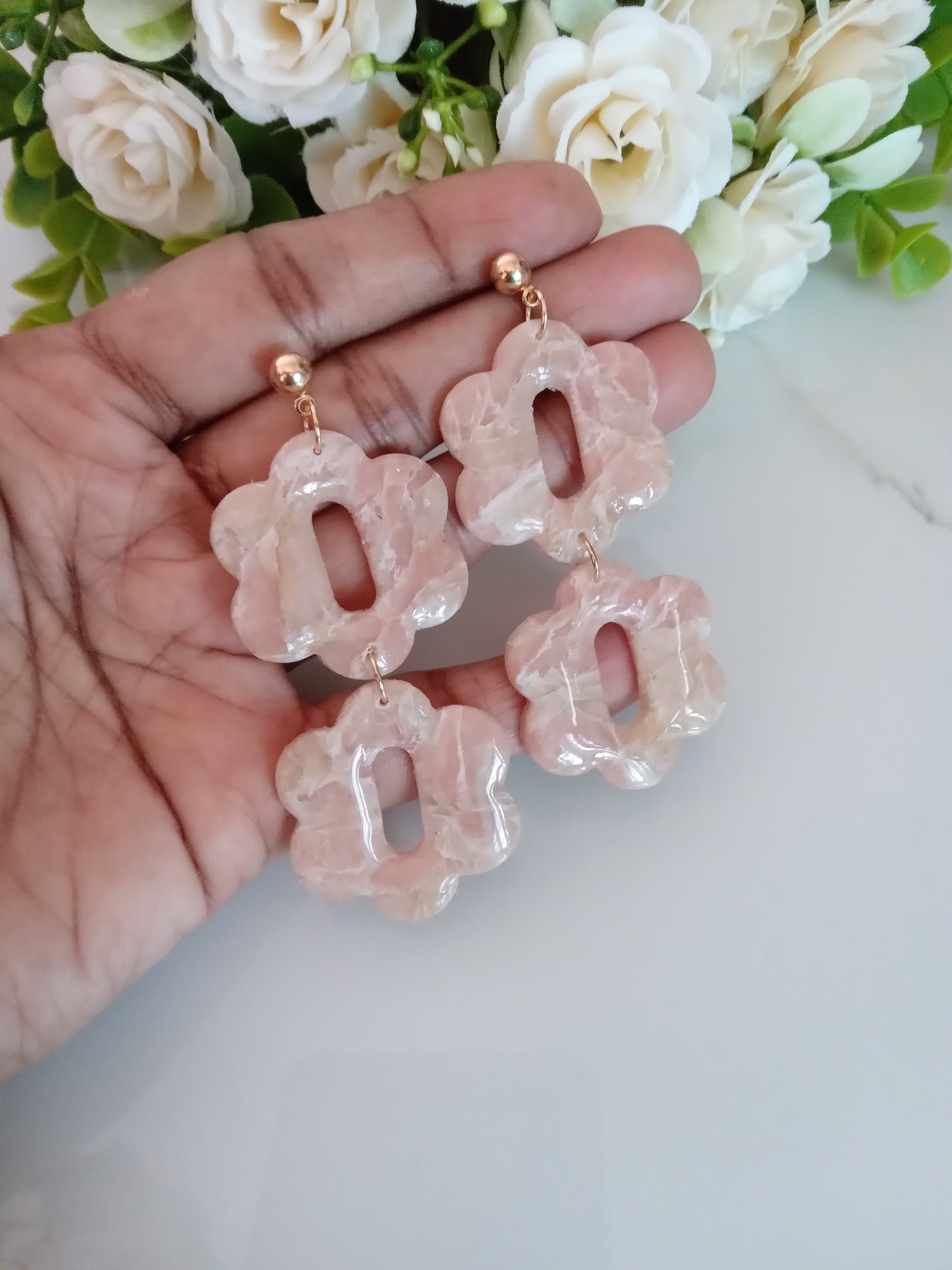 Faux Agate Translucent Polymer Clay Earrings- Handmade Crystal Inspired Dangles