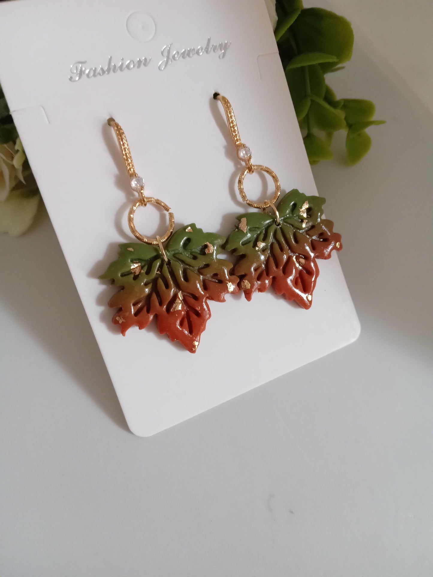 Fall Leaf Drop Earrings- Handmade Polymer Clay Maple Earrings/Autumn Jewelry for Women