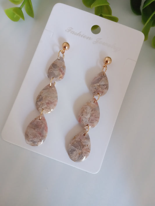 Handmade Teardrop Earrings | Lightweight Polymer Clay Dangle Earrings for Women | Pink Gold Statement Jewelry | Hypoallergenic Gift for Her