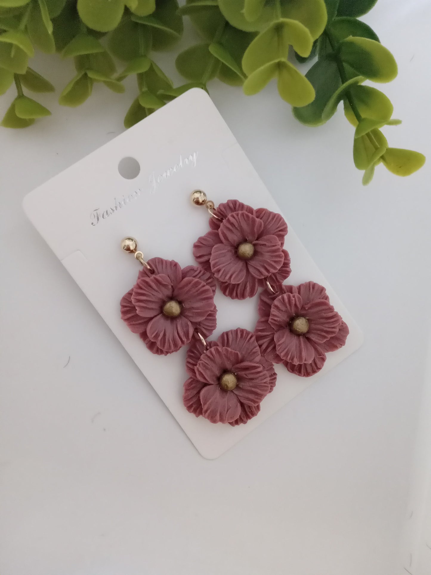 Handmade Dusty Rose Flower Statement Earrings – Lightweight Polymer Clay Floral Jewelry for Women, Elegant Wedding & Everyday Wear