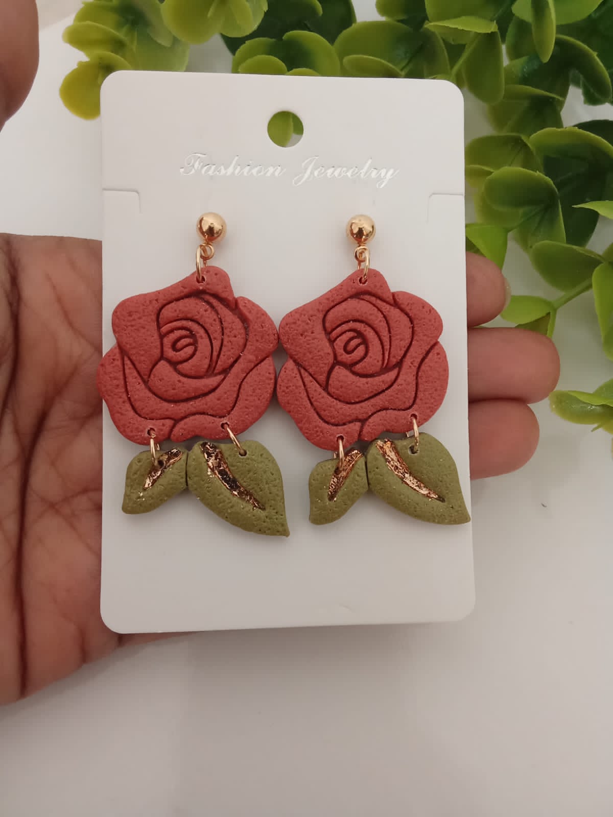 Handmade Polymer Clay Floral Earring Boho Statement Dangle Gift Rose Earring